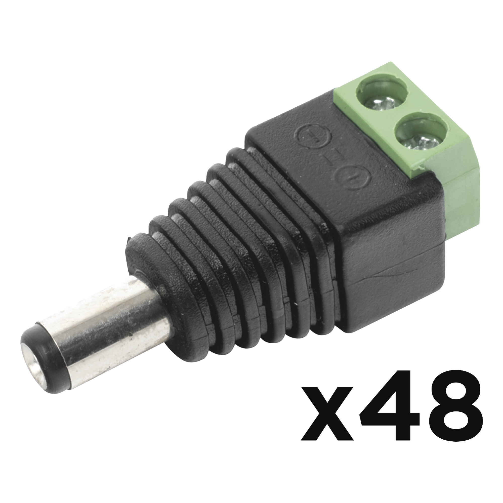 Kit de Conectores Macho / Alimentación 12 Vcc / Jack 3.5 mm Polarizado / 48 Piezas / 0.18 ft Largo — EPCOM POWERLINE · SKU PAQ48JR52
