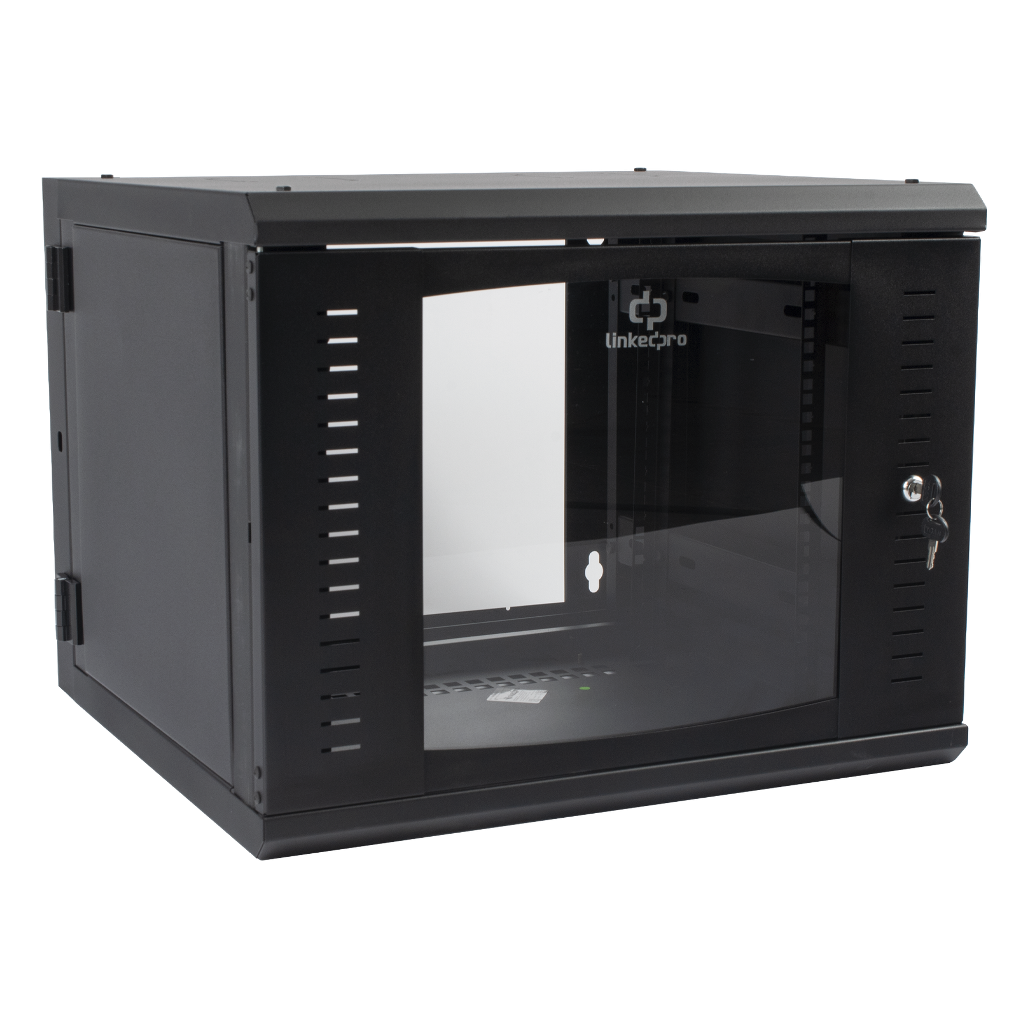 Gabinete Abatible de Pared (Con Marco Trasero) con Rack 19" de 9 Unidades. Ventana de Cristal Templado.