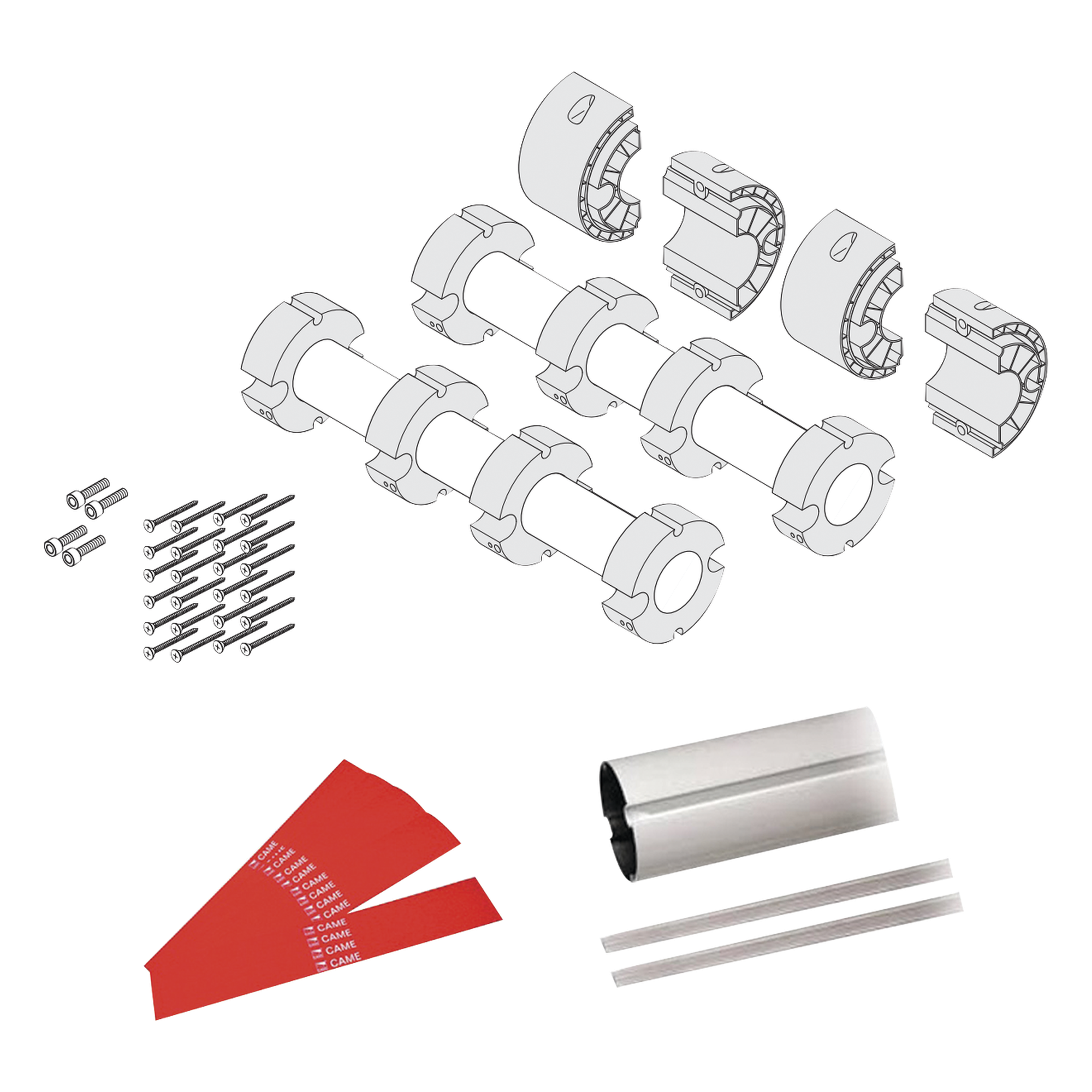 Kit de mástil para barreras GARD8 / Incluye 2 secciones tubulares de 4m / Incluye tiras reflejantes / Incluye unión central — CAME · SKU GARD8-ARM