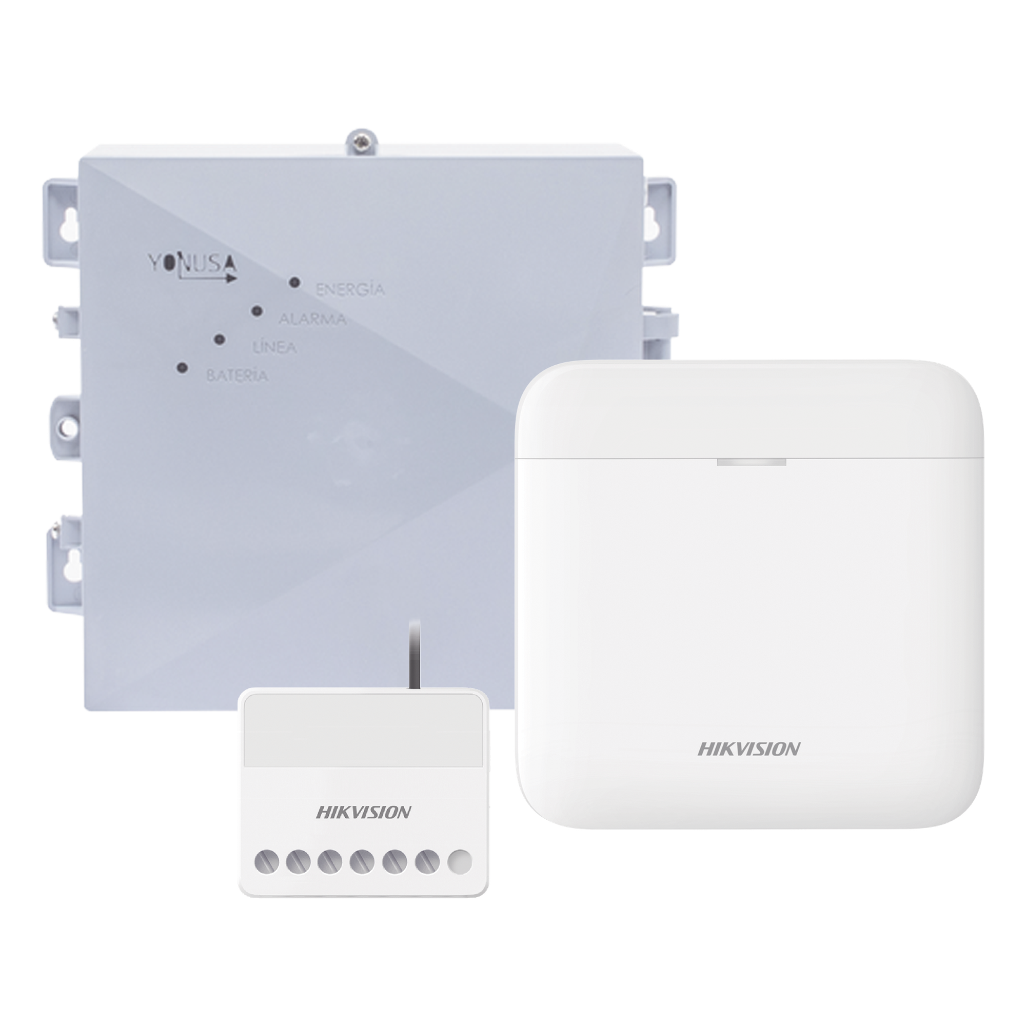 Kit de Alarma Inalámbrica / 48 Zonas / Cerca Energizada 2,500 m (8,202 ft) / Batería de Respaldo 3 Días / Relevador 0-36 Vcc 5 A / Alimentación 127-220 Vca o Panel Solar 12 Vcc — HIKVISION · SKU DS-PWA48-SYSNG