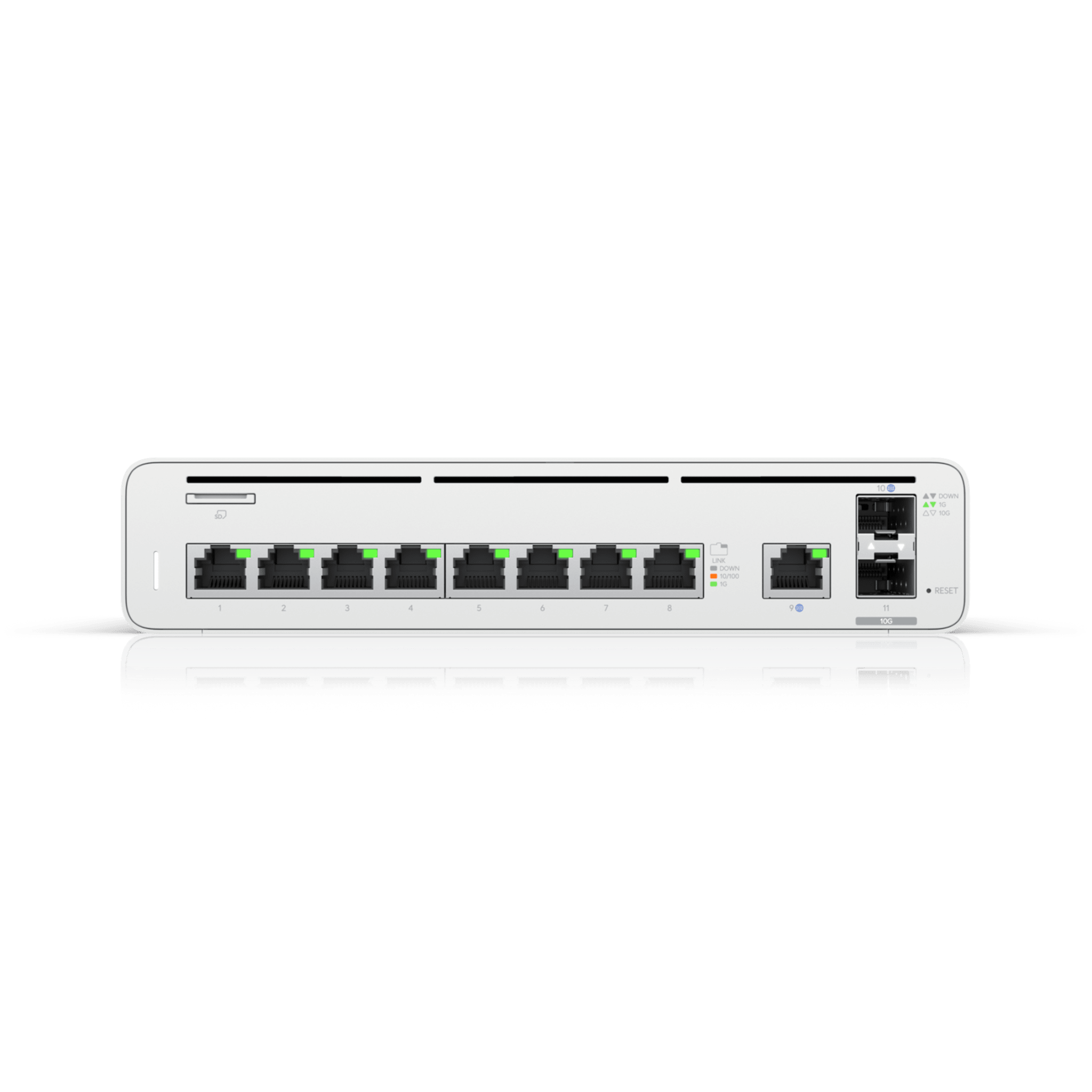 Consola UISP de Ubiquiti / Gateway y Switch de Red Gigabit / Controlador con Plataforma UISP para gestión remota de WISP (airMAX, airFiber, uFiber, LTU, edgeMAX, airCube) / 128 GB SSD / (1) WAN 1GbE / (1) WAN SFP+10G / (8) puertos LAN GbE RJ45 