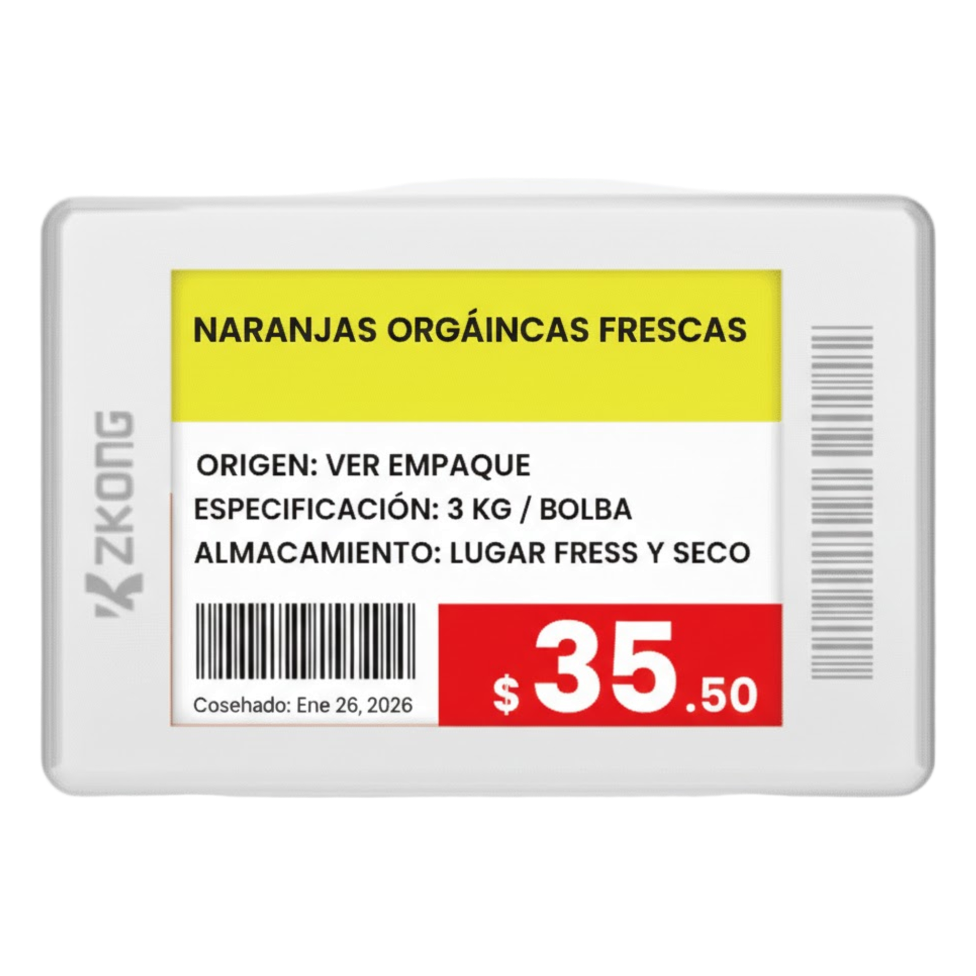 Etiqueta Electrónica de Estantería / 1.8 Pulgadas / EPD 4 Colores / Bluetooth LE 5.1 / NFC / Batería 5 Años / 224x168 píxeles — ZKONG · SKU ZKC18B