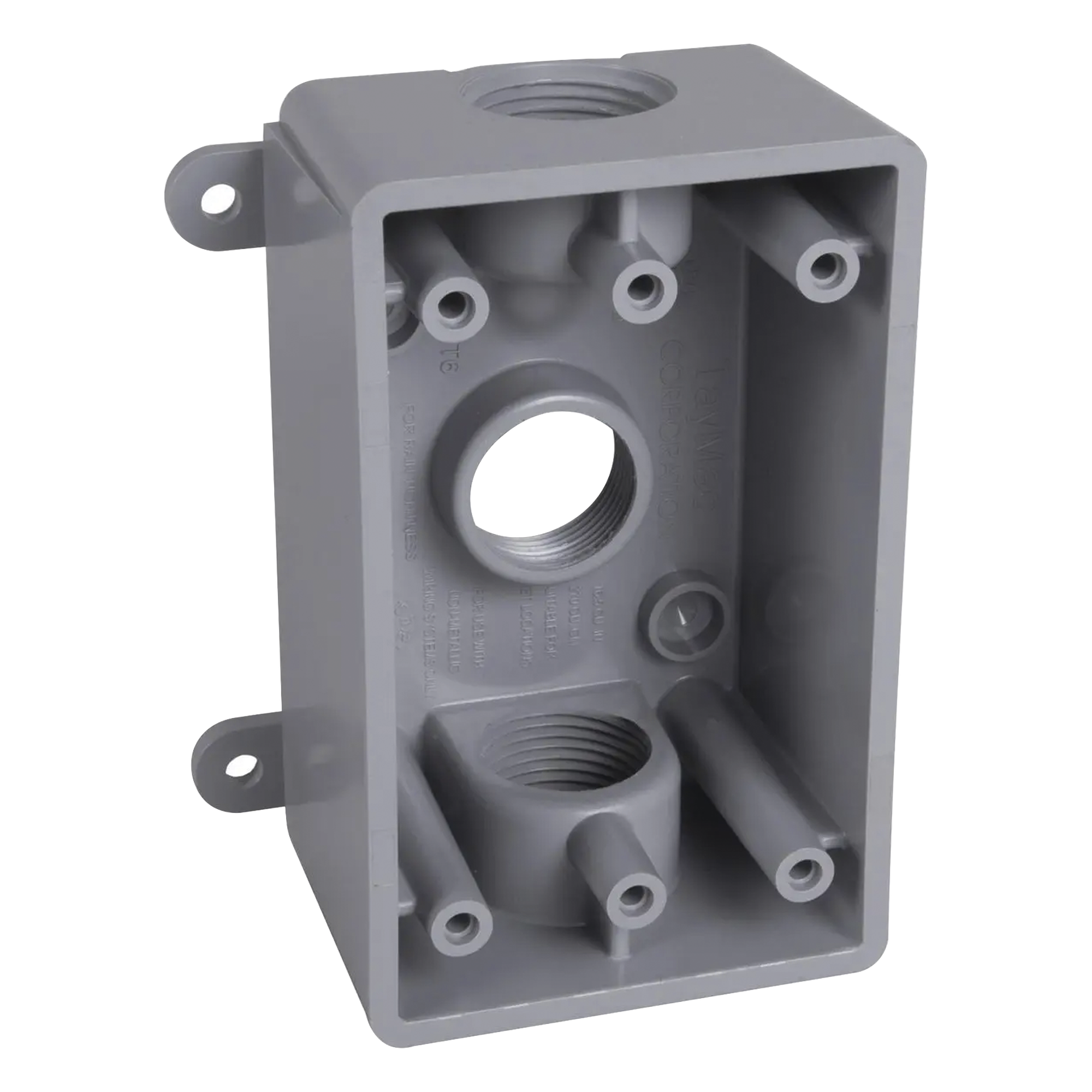 Caja Impermeable / 1 Gang / 3 Salidas Roscadas 1/2 - 3/4 in / Profundidad 2 in (5.08 cm) / 16.5 in³ / Gris — RACO · SKU HUB-PSB-37550-GY