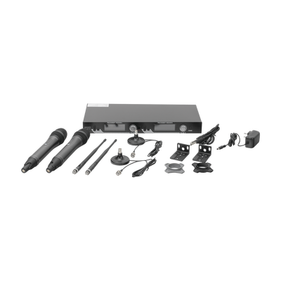 Kit de Microfonía inalámbrico | 2 Micrófonos de mano | Receptor UHF | Pantalla LCD | 200 Canales | Gran cobertura