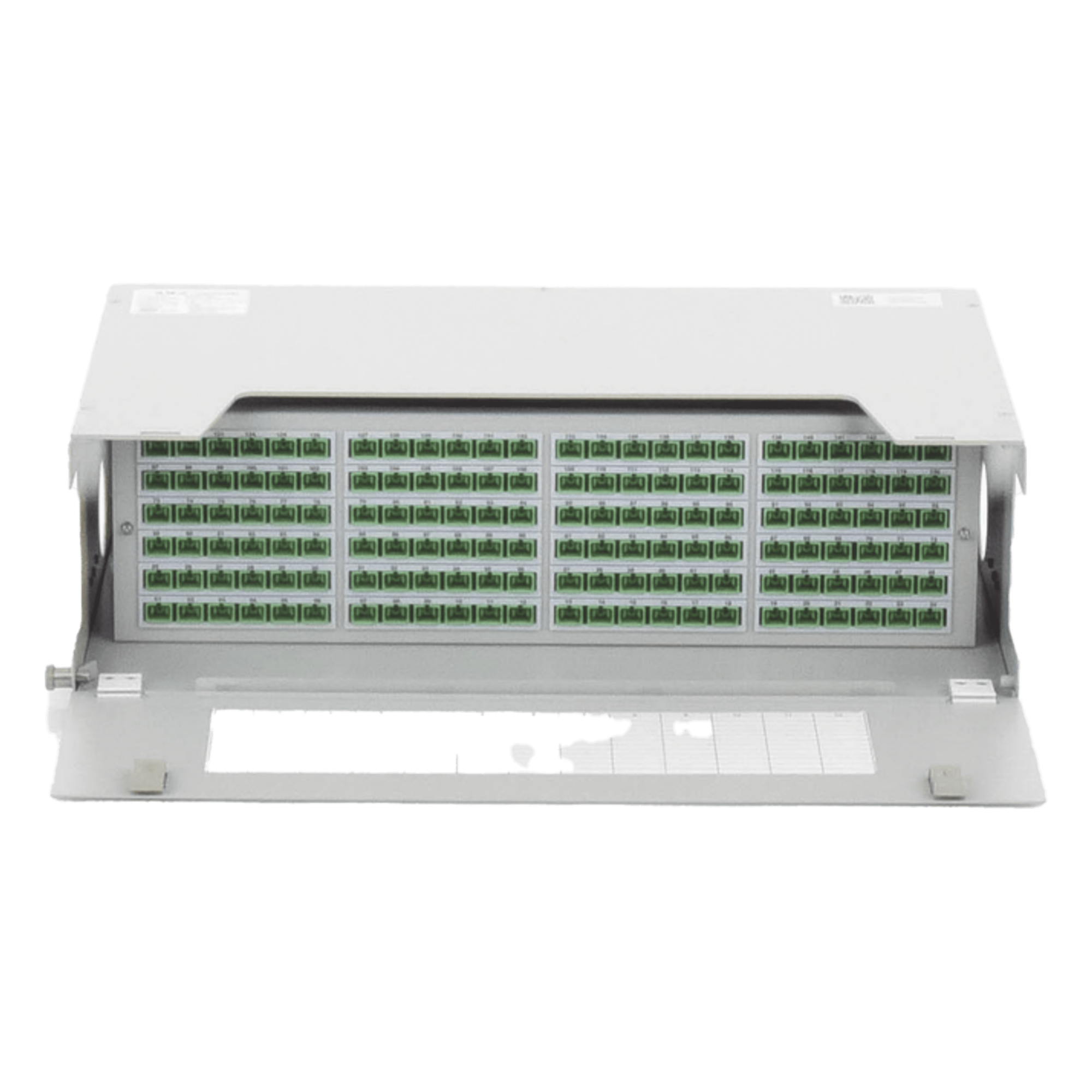 Distribuidor de Fibra Óptica / 144 Empalmes / 144 Acopladores SC/APC / 144 Pigtails SC/APC / 19" / 5 UR / 260 mm (10.2") Profundidad — FIBERHOME · SKU ODU19T-B144-B