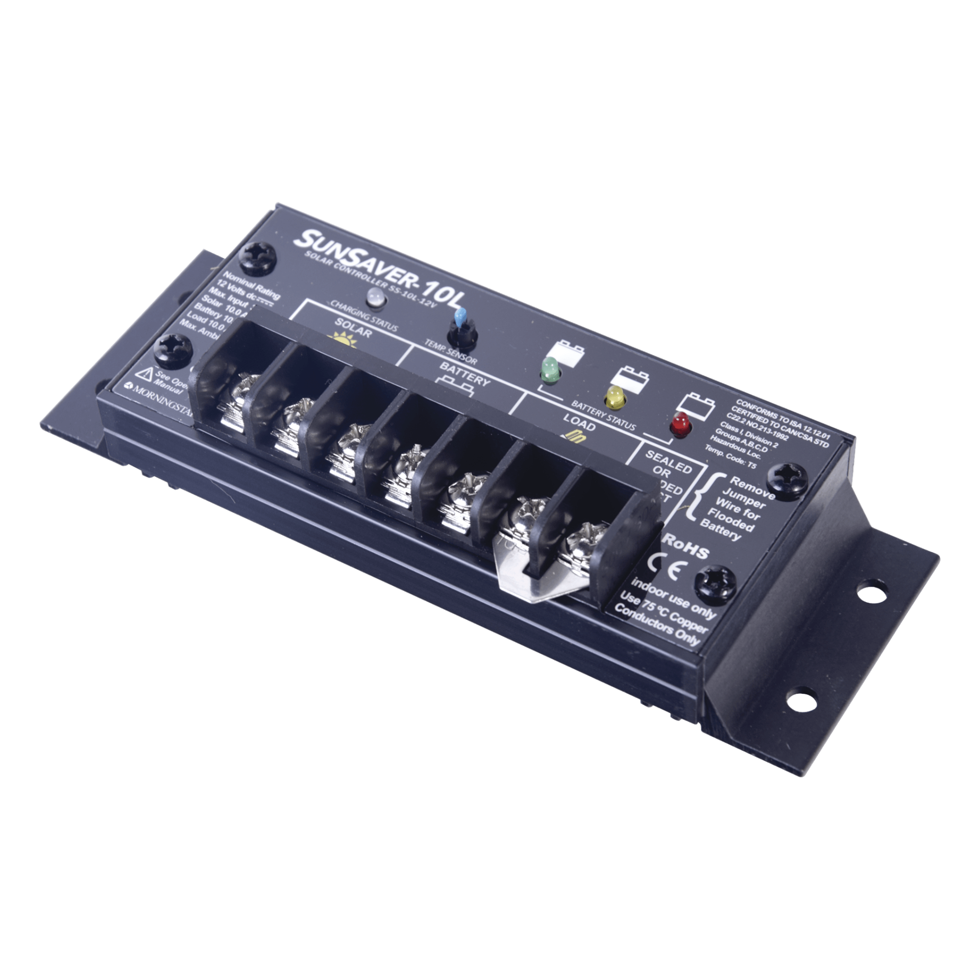 Controlador de Carga Solar PWM / 20 A / 12 VCC / Encapsulado Epóxico / Clase 1 Div 2 / Compensación de Temperatura — MORNINGSTAR · SKU SS-20L-12V