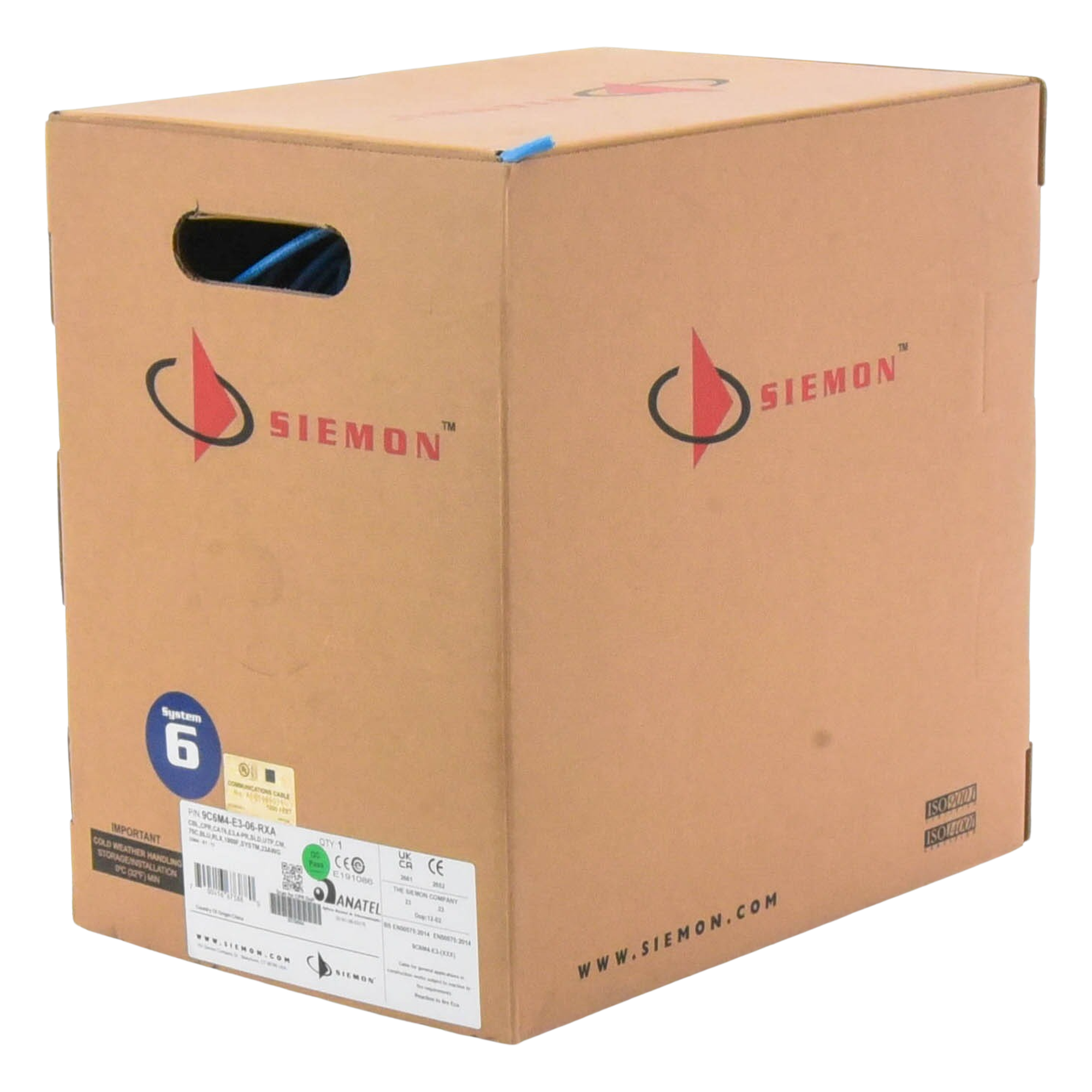 Bobina de Cable UTP / Cat6 / 23 AWG / PVC CM / 305 m (1000 pies) / Azul