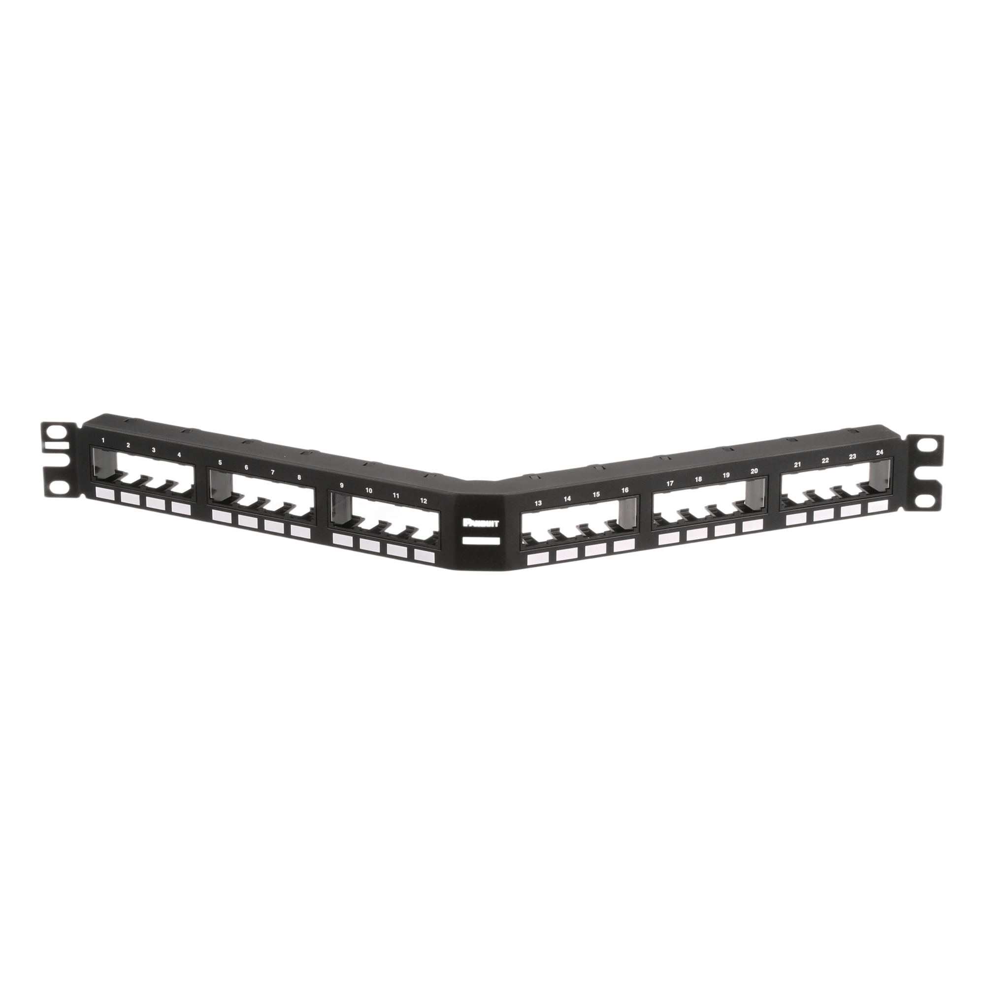 Panel de Parcheo Modular / 24 Puertos / Diseño Angulado / 1U / 19 Pulgadas / Placas Frontales Extraíbles — PANDUIT · SKU CPPA24FMWBLY
