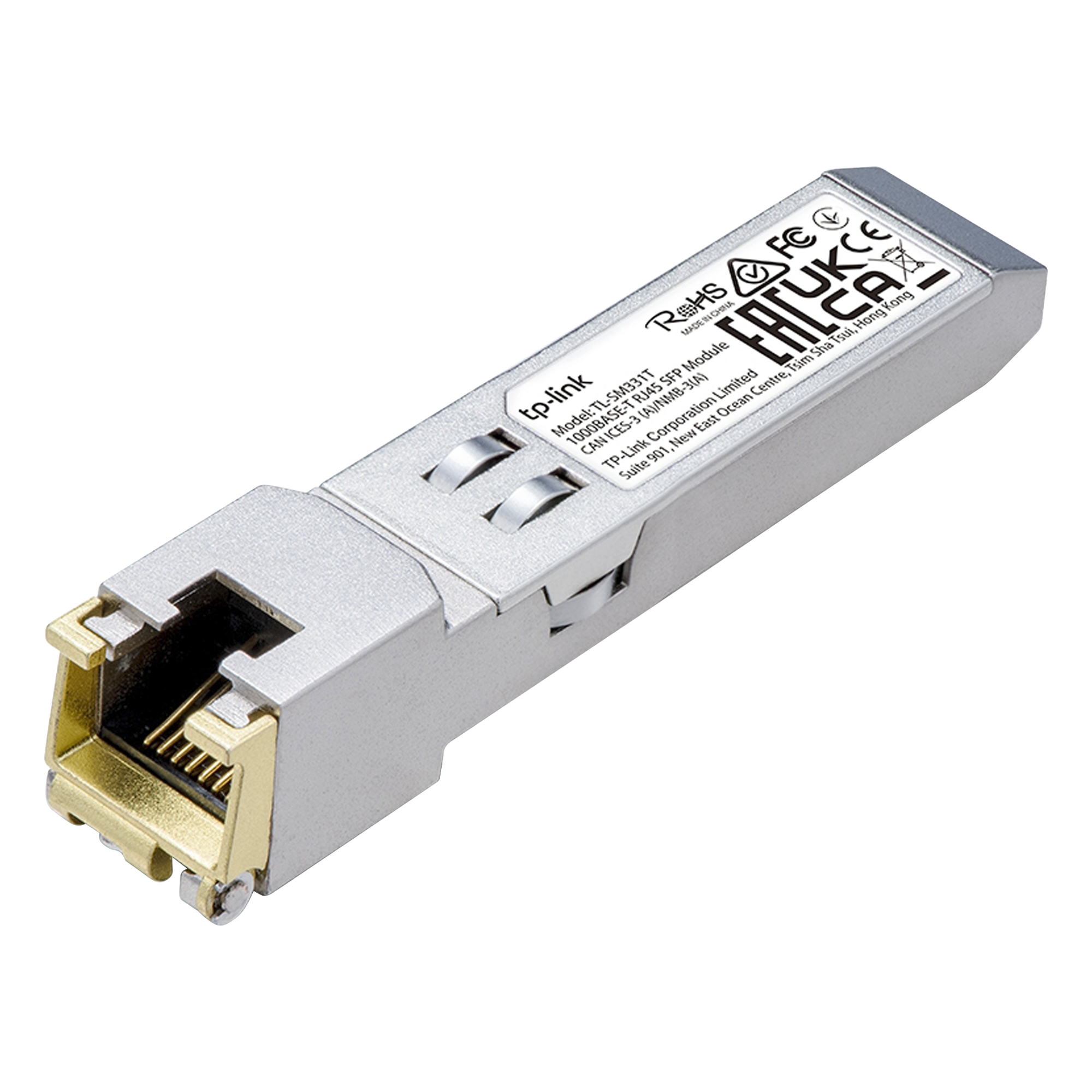 Transceptor mini-GBIC SFP RJ45 / 1000BASE-T / 100 metros (328 pies) / 1.25 Gbps / Hot-Swappable / 0 a 70°C — TP-LINK · SKU TL-SM331-T