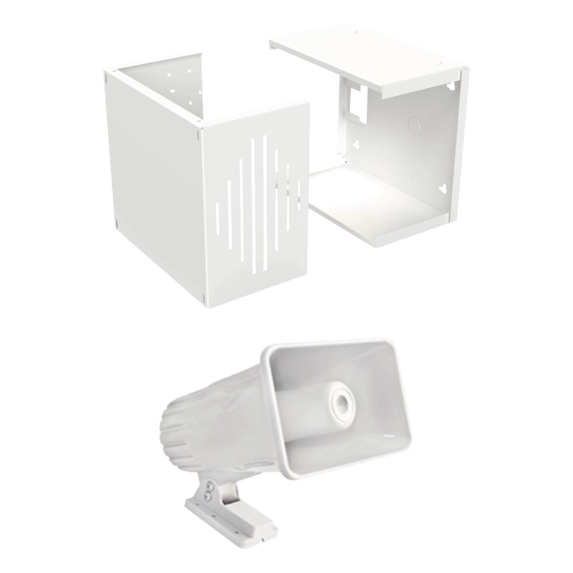 Sirena de alarma / 2 tonos / 118 dB / 30 W / 12 VCC / 7.87 x 5.87 x 9.45 in / Gabinete exterior incluido — SFIRE · SKU SF581AGAB