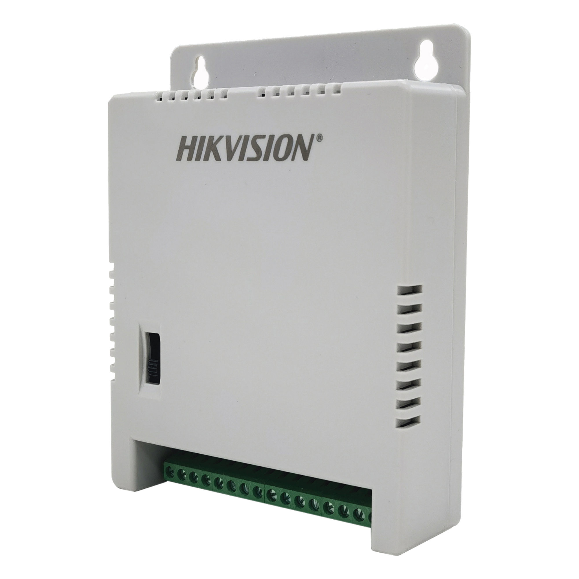 Fuente de Poder Regulada / 8 Salidas / 1 Amp por Salida / Voltaje Ajustable 12/13.5/15 VCC / Entrada 90-130 VCA / Filtro de Ruido para 4K — HIKVISION · SKU DS-2FA1205-C8/K