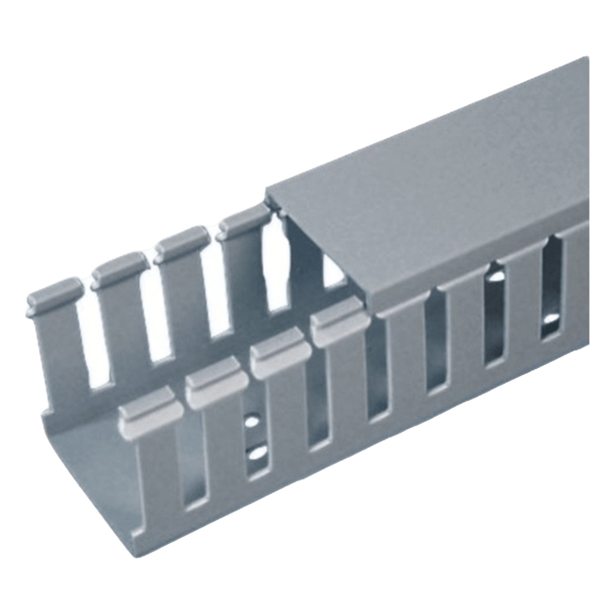 Canaleta Ranurada de PVC con Tapa / Tipo F / 32 mm Ancho / 101.6 mm Alto / 2 m Largo (6.56 ft) / Gris — PANDUIT · SKU FC1X4LG2