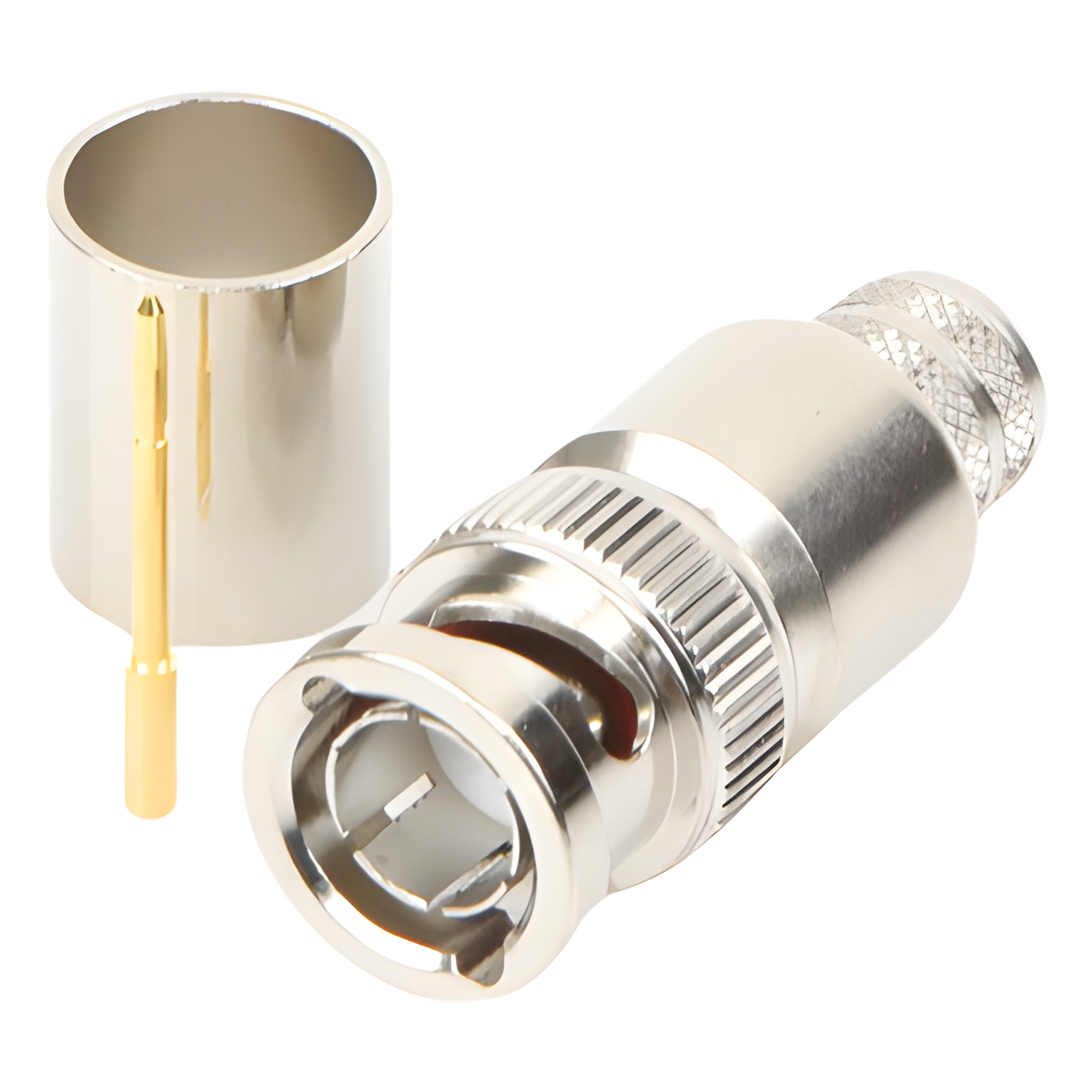 Conector BNC Macho / 75 Ohm / Anillo Plegable / Cable RG-11/U y 8238 / Níquel y Oro / Teflón