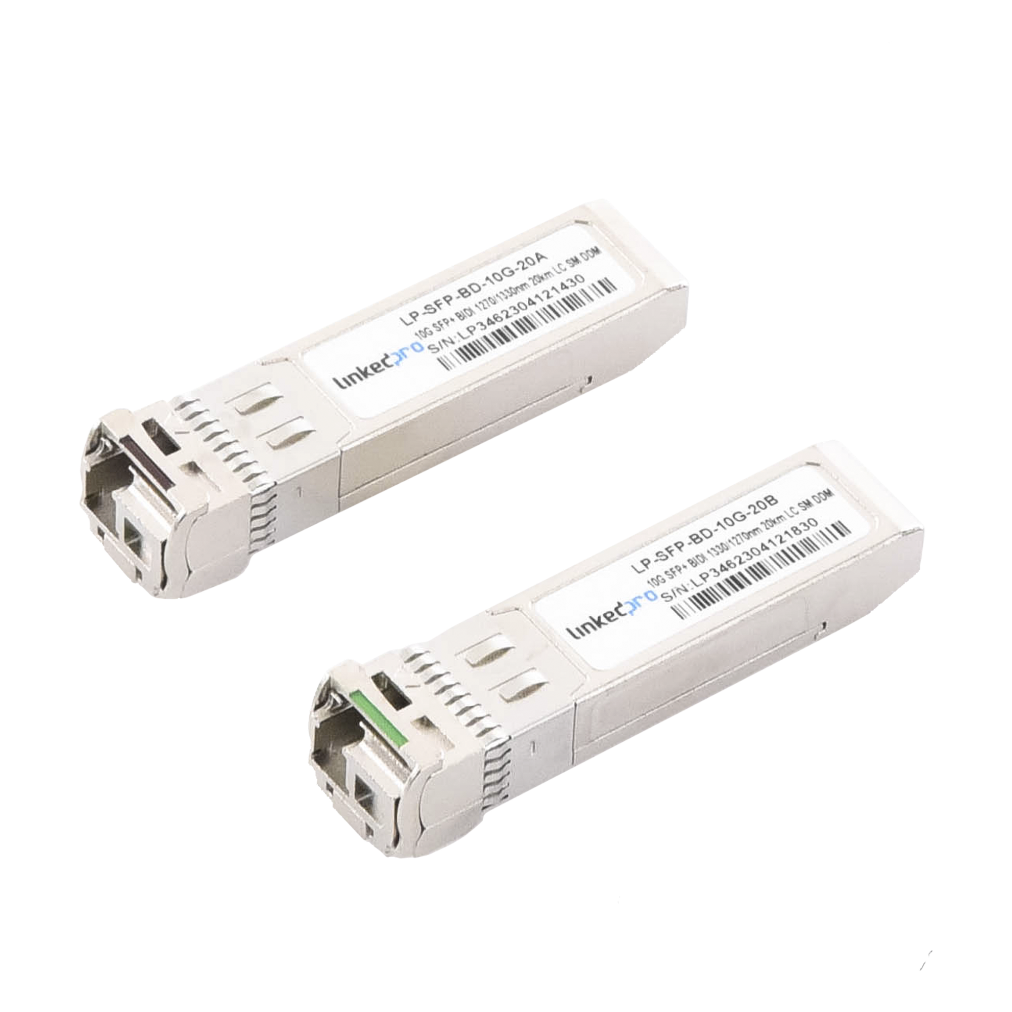 Transceptor Óptico SFP+ Bidireccional / 10 Gbps / Monomodo 1270/1330 nm / Alcance 20 km (65,616 ft) / LC/UPC Simplex / DDM / Hot-Pluggable / 2 Piezas — LINKEDPRO BY EPCOM · SKU LP-SFP-BD-10G-20