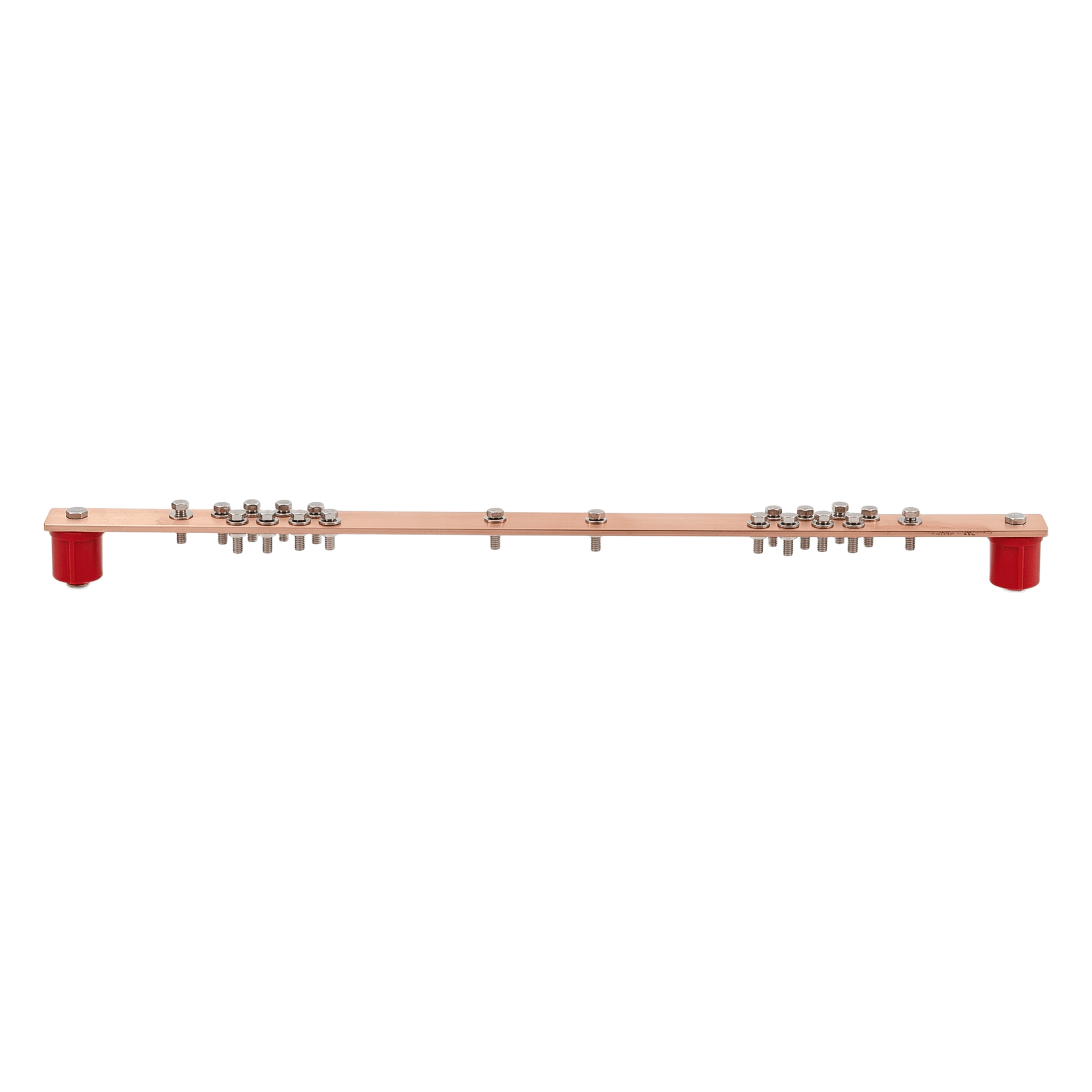 Barra Distribución Tierra Rack 19 in / Cobre 100% / 550A / Aisladores Rojos / 0.64 cm (0.25 in) / J-STD-607-A — LINKEDPRO BY EPCOM · SKU LP-BUS-RACK