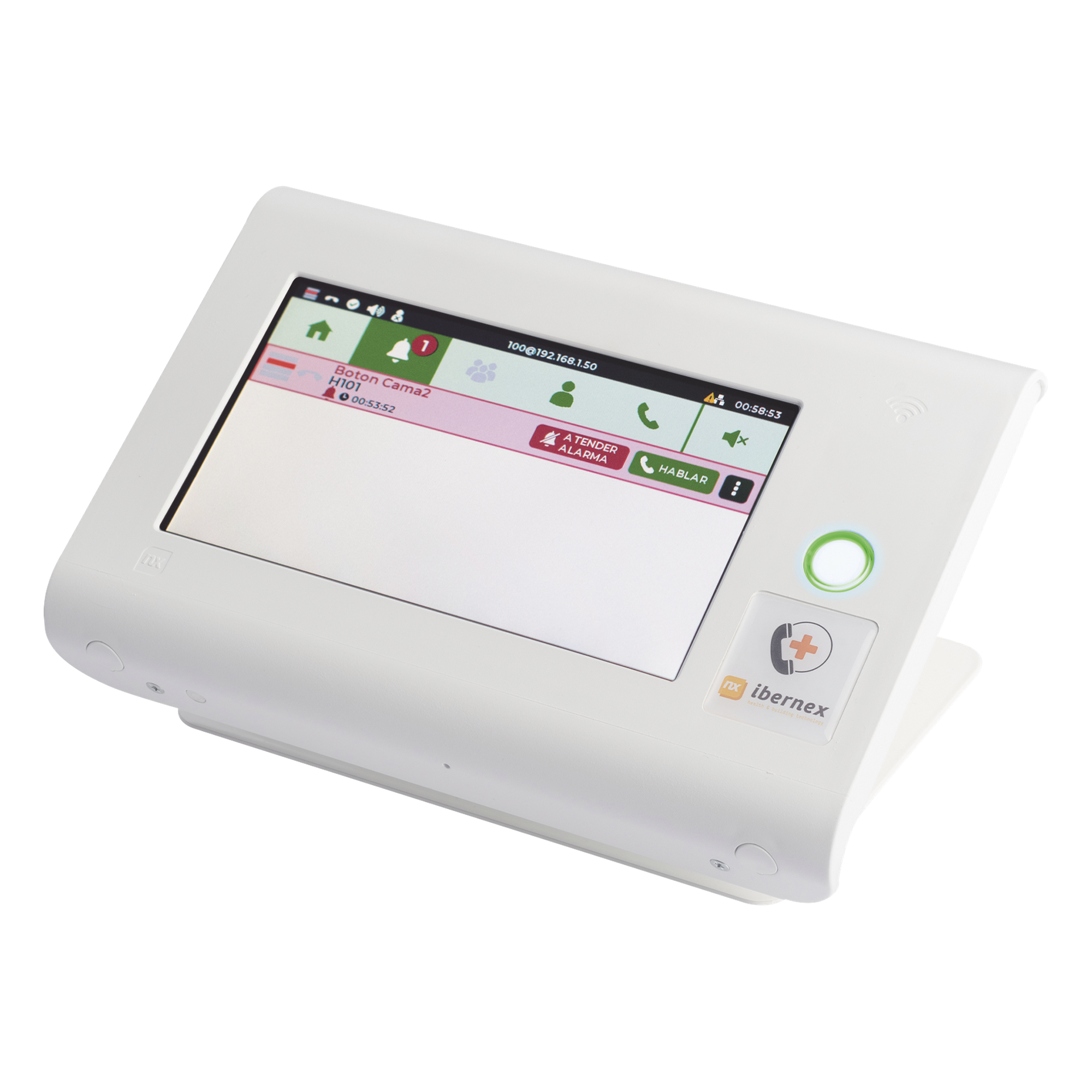 Centro de Control para Enfermería / Pantalla Táctil 7' / RFID 125 kHz / VoIP SIP / PoE 802.3af / Cancelación de Ecos / 2 Puertos Ethernet — IBERNEX · SKU NX1071
