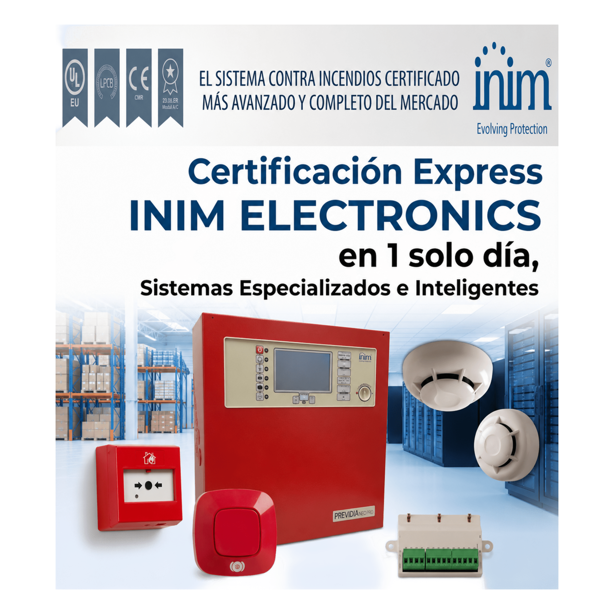 Certificación Presencial / Sistemas de Detección de Incendio / 8 Horas / Kit con 8 Componentes / Normativa NFPA y UL