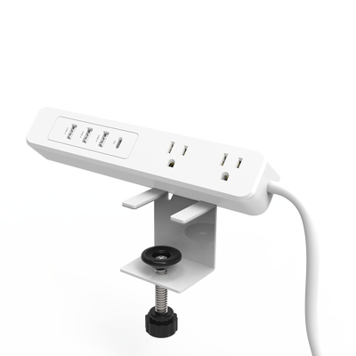 Multiconto de Escritorio / Carga Rápida 65 W / 2 x NEMA 5-15P / 1 x USB-C PD / 3 x USB-A / Cable 1.5 m (4.9 ft) / 1560 W Total — EPCOM POWERLINE · SKU EPLCLAMPOW