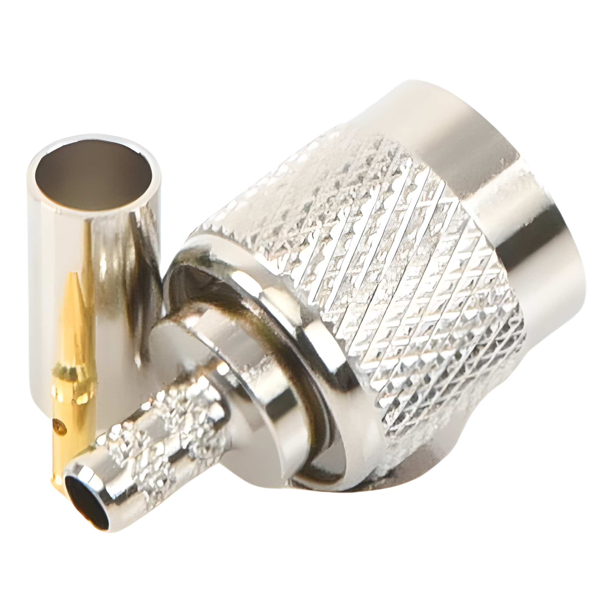 Conector Coaxial TNC Macho / Anillo Plegable / Cables RG-58/U y LMR-195 / Cuerpo Níquel / Contacto Oro / Aislante Delrin