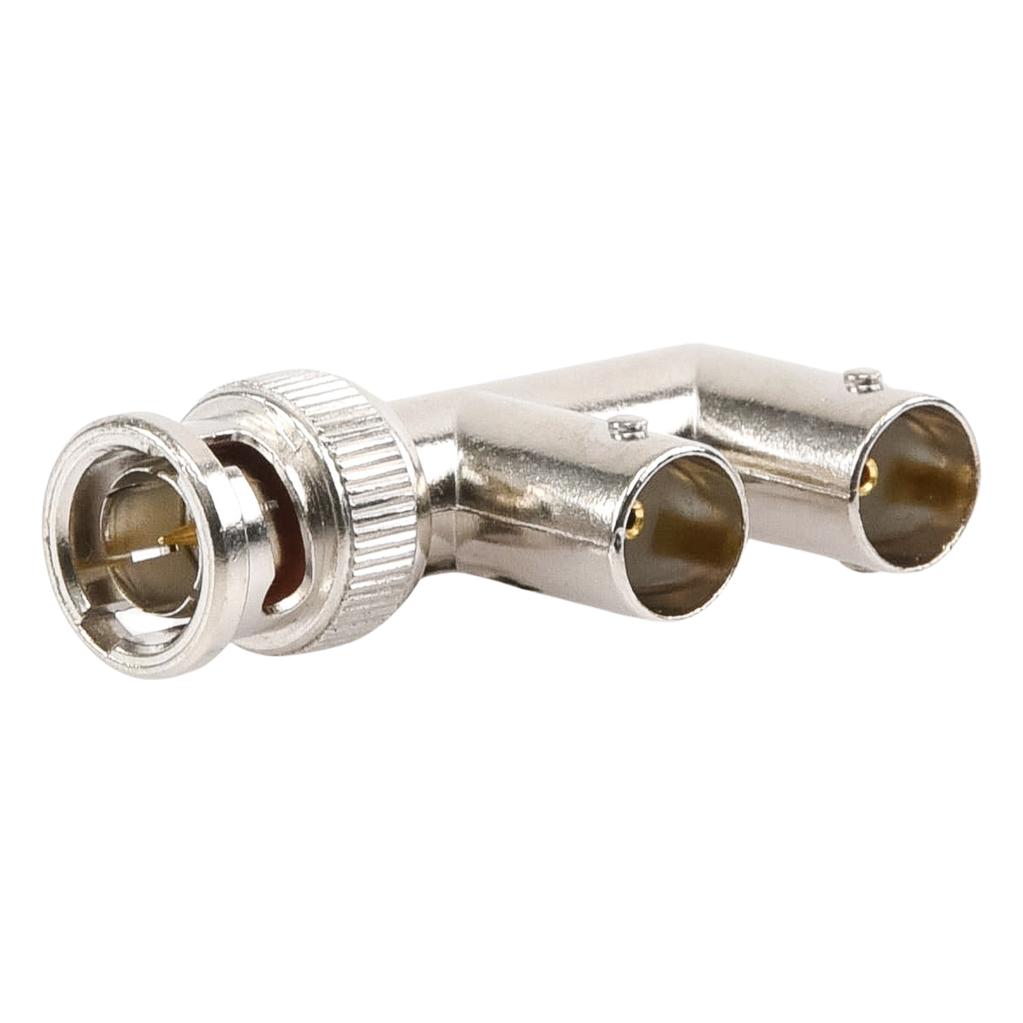 Adaptador RF / BNC Macho a Doble BNC Hembra / 75 Ohm / Splitter en F / Contacto Oro 24k / Aislante Delrin