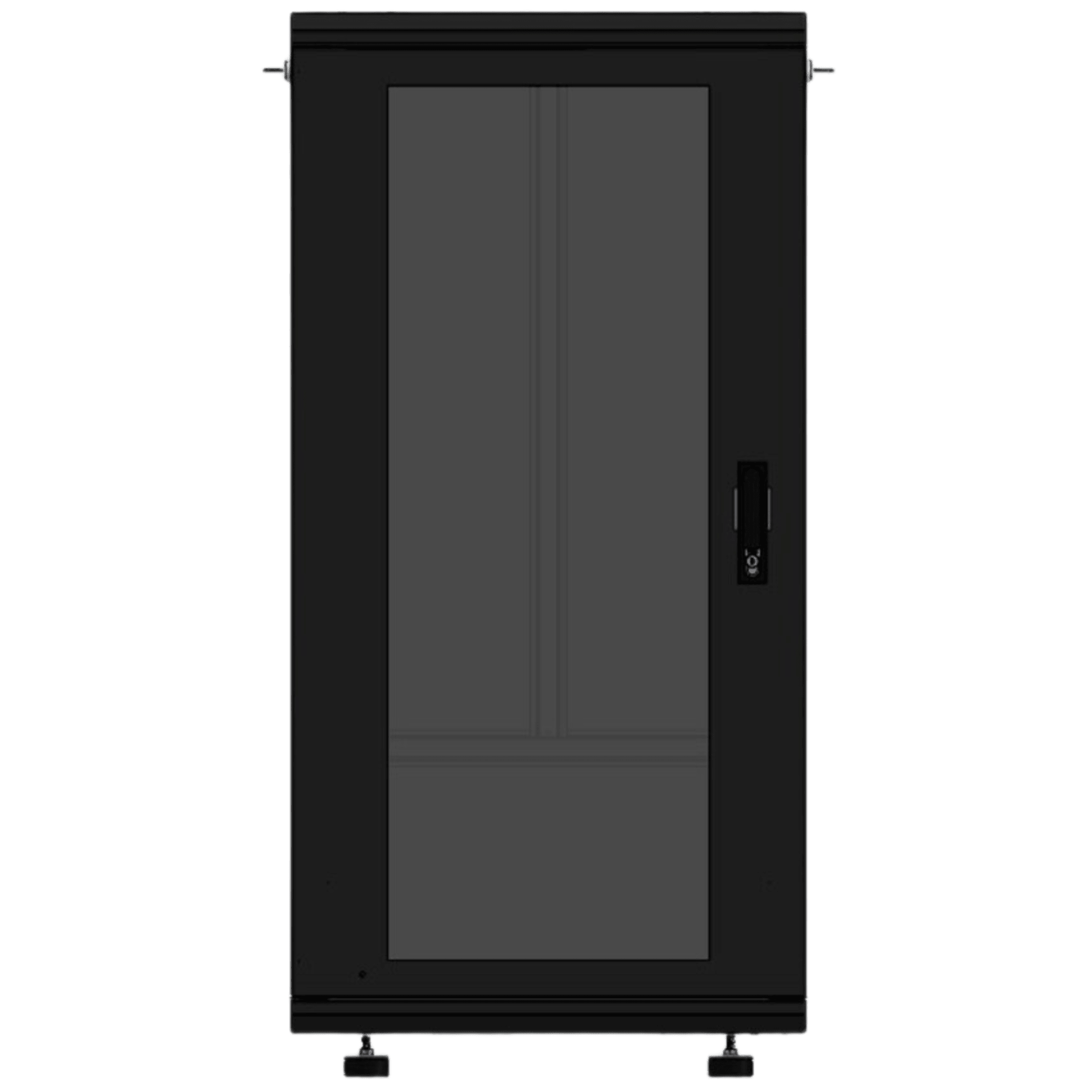 Gabinete Rackeable 19 Pulgadas / 24 Unidades / Piso / Puerta de Cristal / Acero Calibres 16-18-20 / Capacidad 750 Kg / Dimensiones 600x605x1190 mm (23.6x23.8x46.9 in) / Ventilación 120 mm / Cerradura
