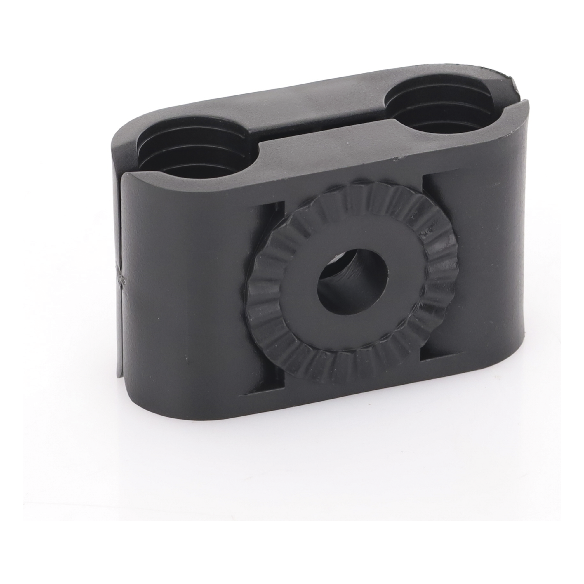 Sujetador Plástico para Cable Coaxial / 1/2 in / Doble Canal / Varilla 3/8' o M10 / Paquete 10 Piezas