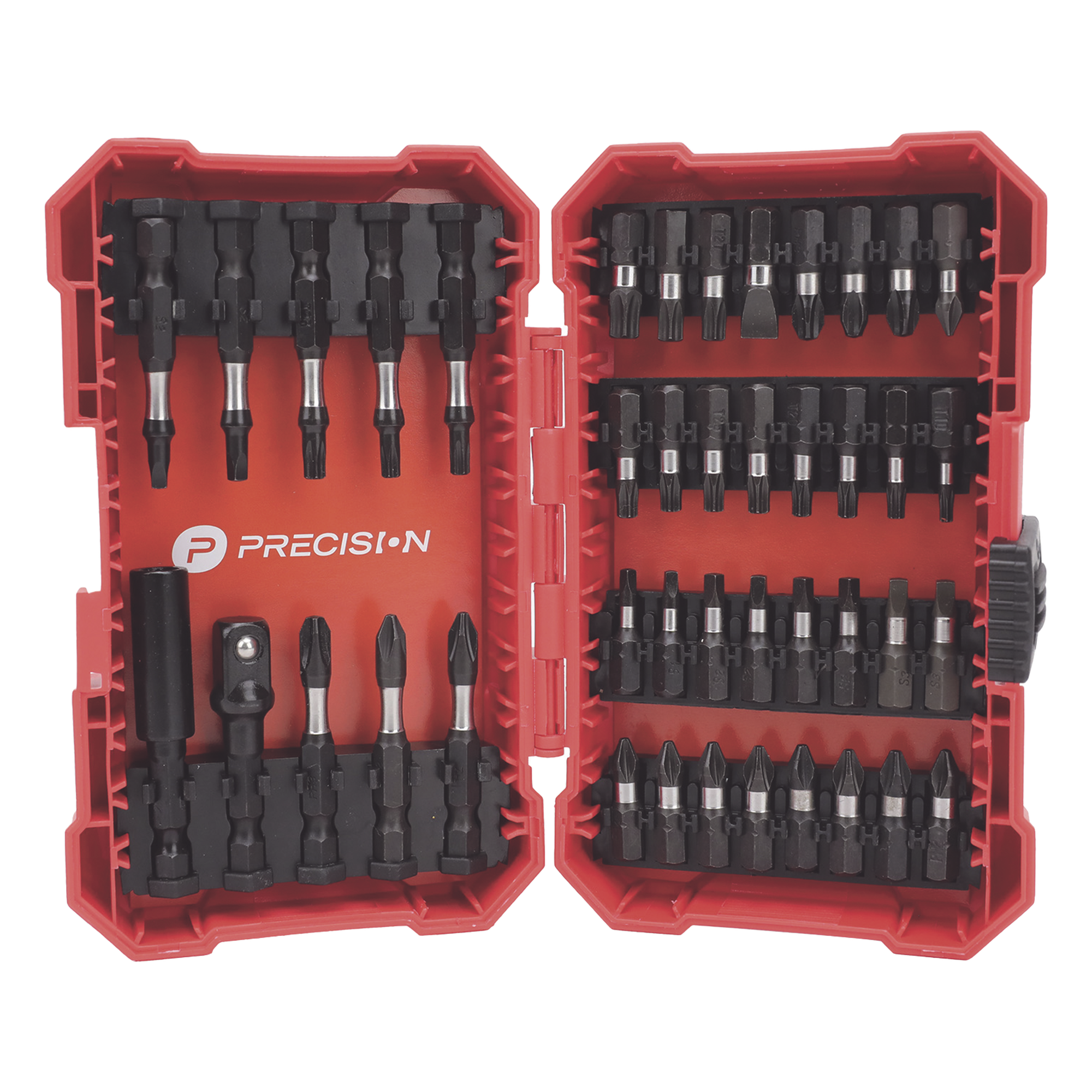 Juego de Puntas para Taladro / 42 Piezas / Entrada Hexagonal 1/4" / Acero S2 / Estuche Resistente a Impactos — PRECISION · SKU PST-C010-01