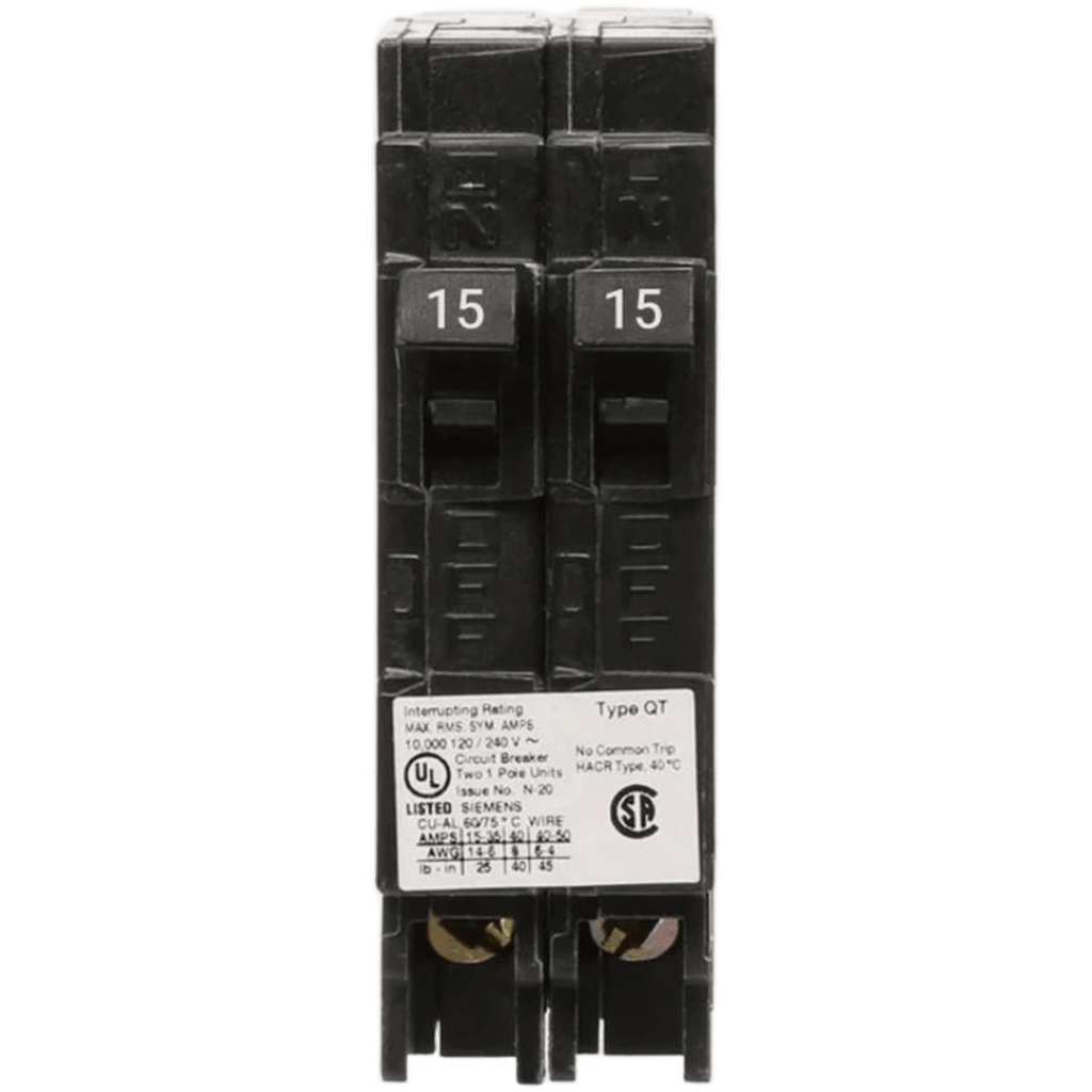 Interruptor Automático Duplex / 2 Polos / 20-20 A / 120 VCA / 10 kA / Enchufable — SIEMENS · SKU Q2020
