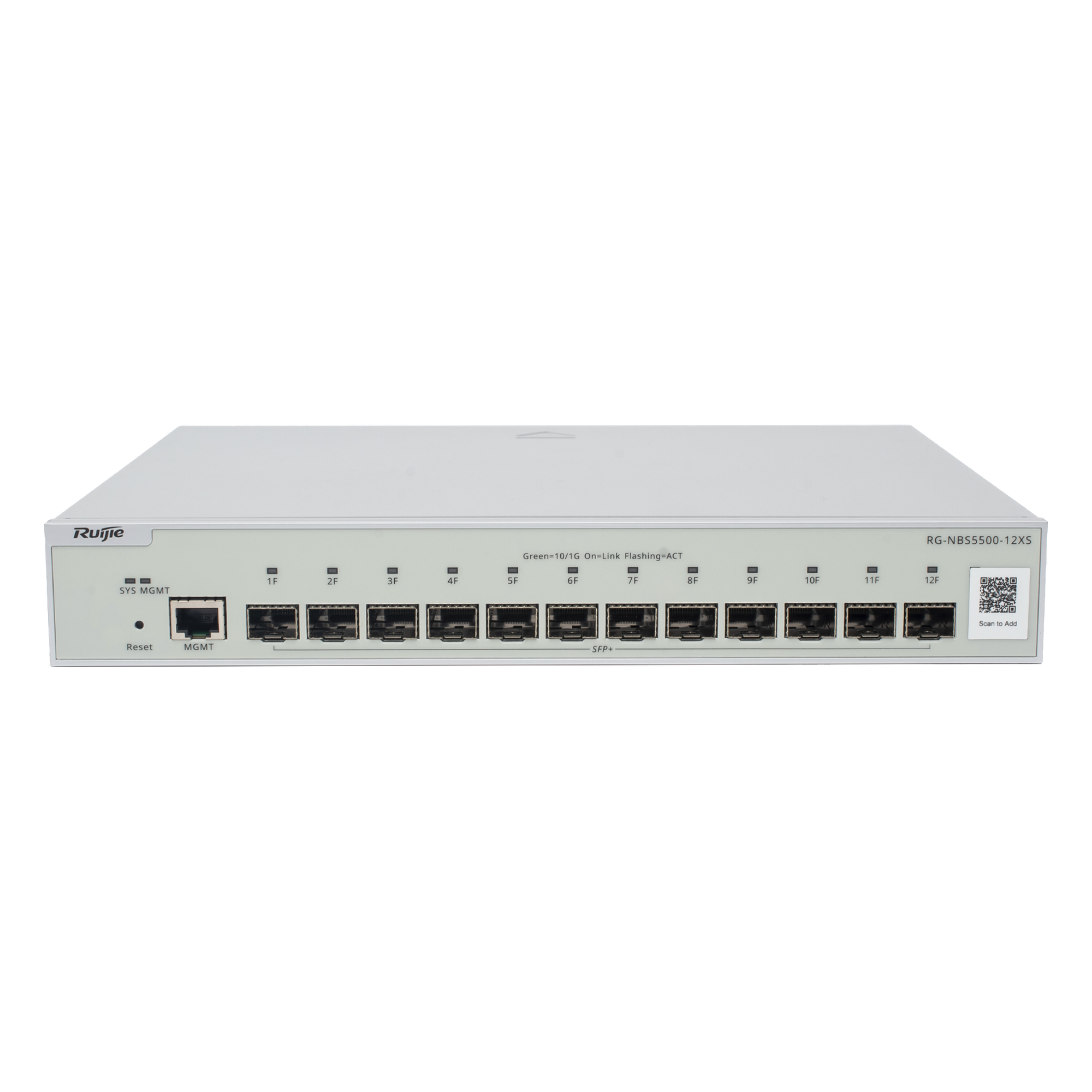 Switch Administrable Full Aggregation Capa 3 / 12 Puertos SFP+ 10G / 240 Gbps / 1U / 11.81 x 9.13 x 1.73 in — RUIJIE · SKU RG-NBS5500-12XS