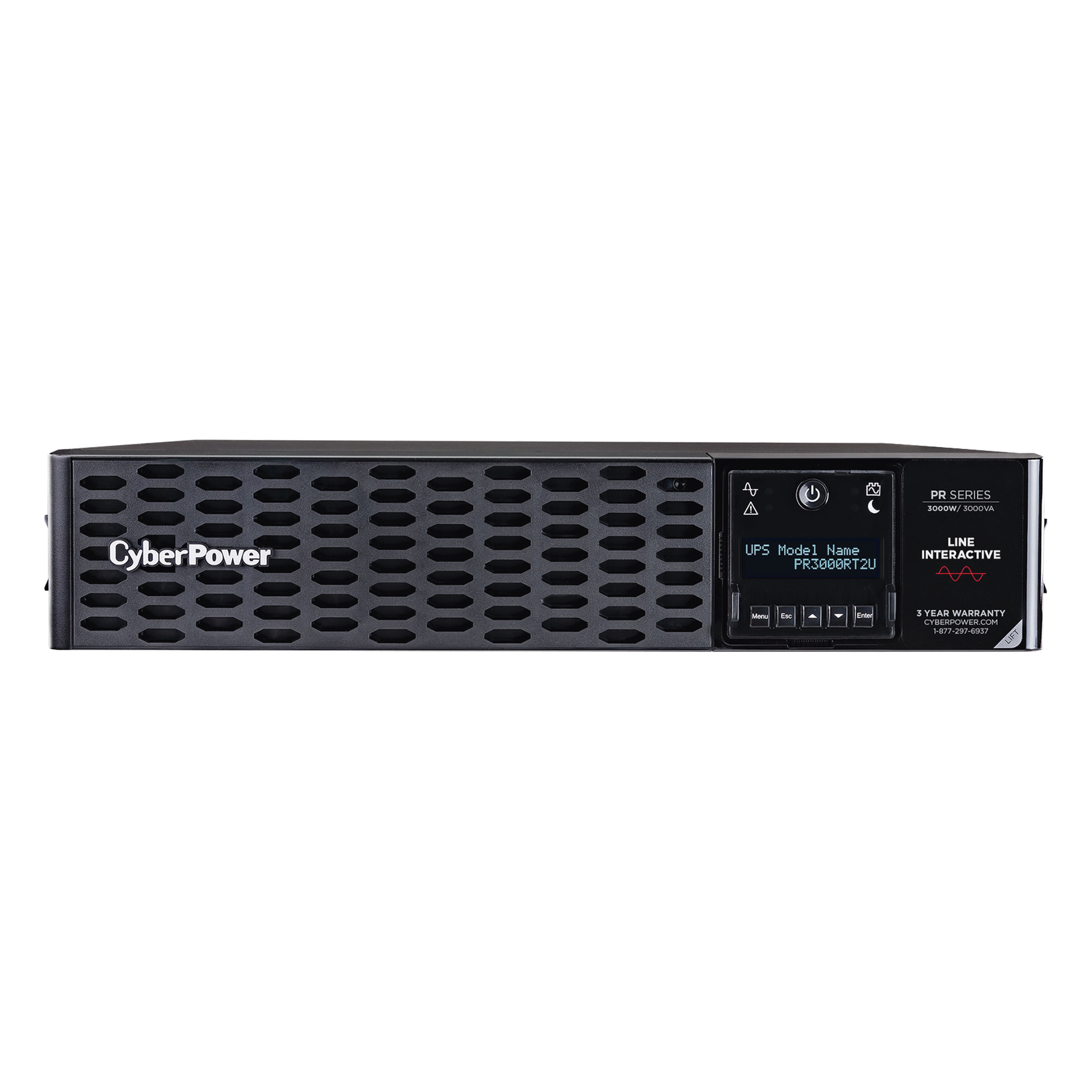UPS de Rack 2U / 3000 VA / 3000 W / Línea Interactiva / Onda Senoidal Pura / 9 Tomas NEMA / AVR — CYBERPOWER · SKU PR3000RT2U