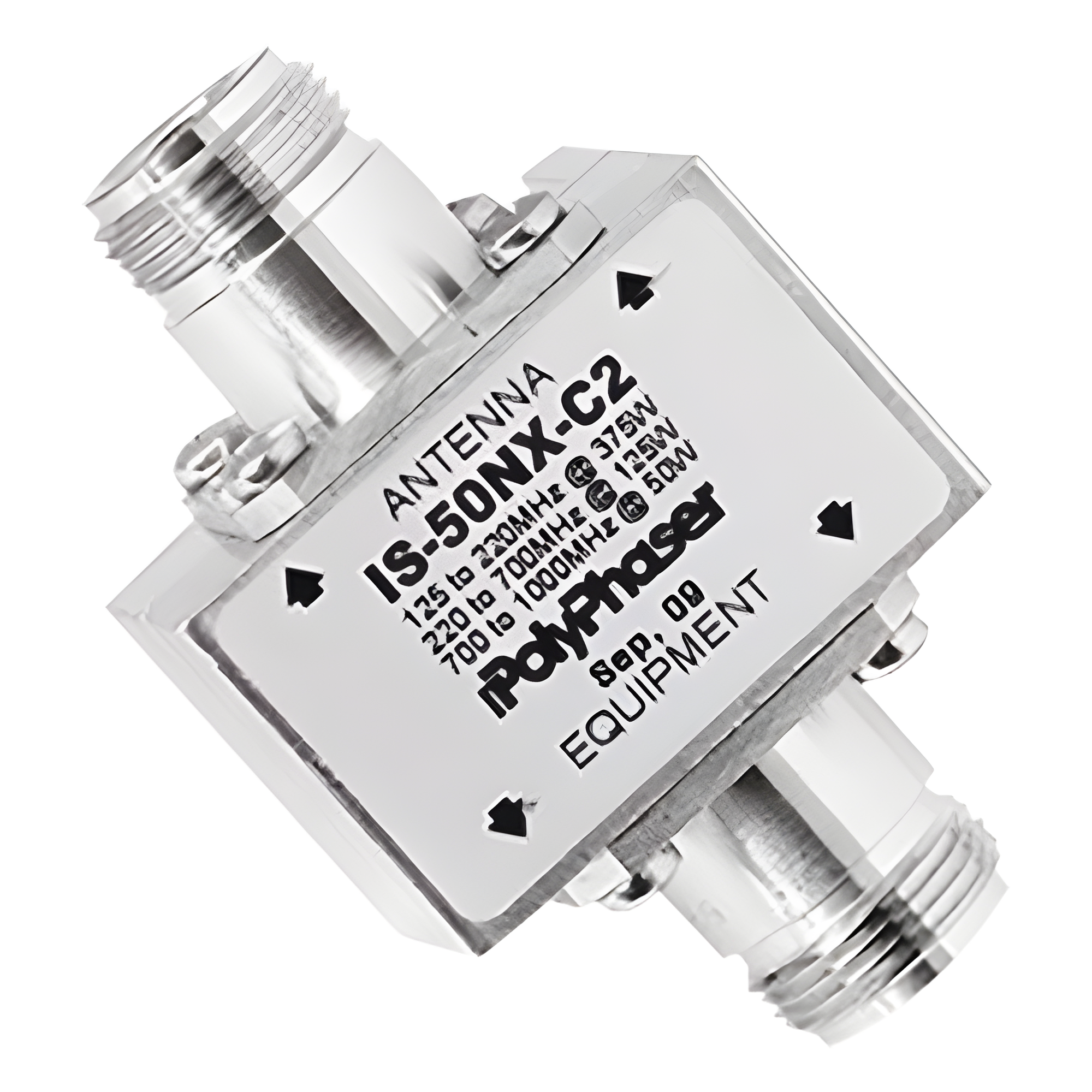 Protector Coaxial RF / 125-1000 MHz / 50 Ω / Conectores N Hembra / 50 kA / Tubo de Gas — POLYPHASER · SKU IS-50NX-C2