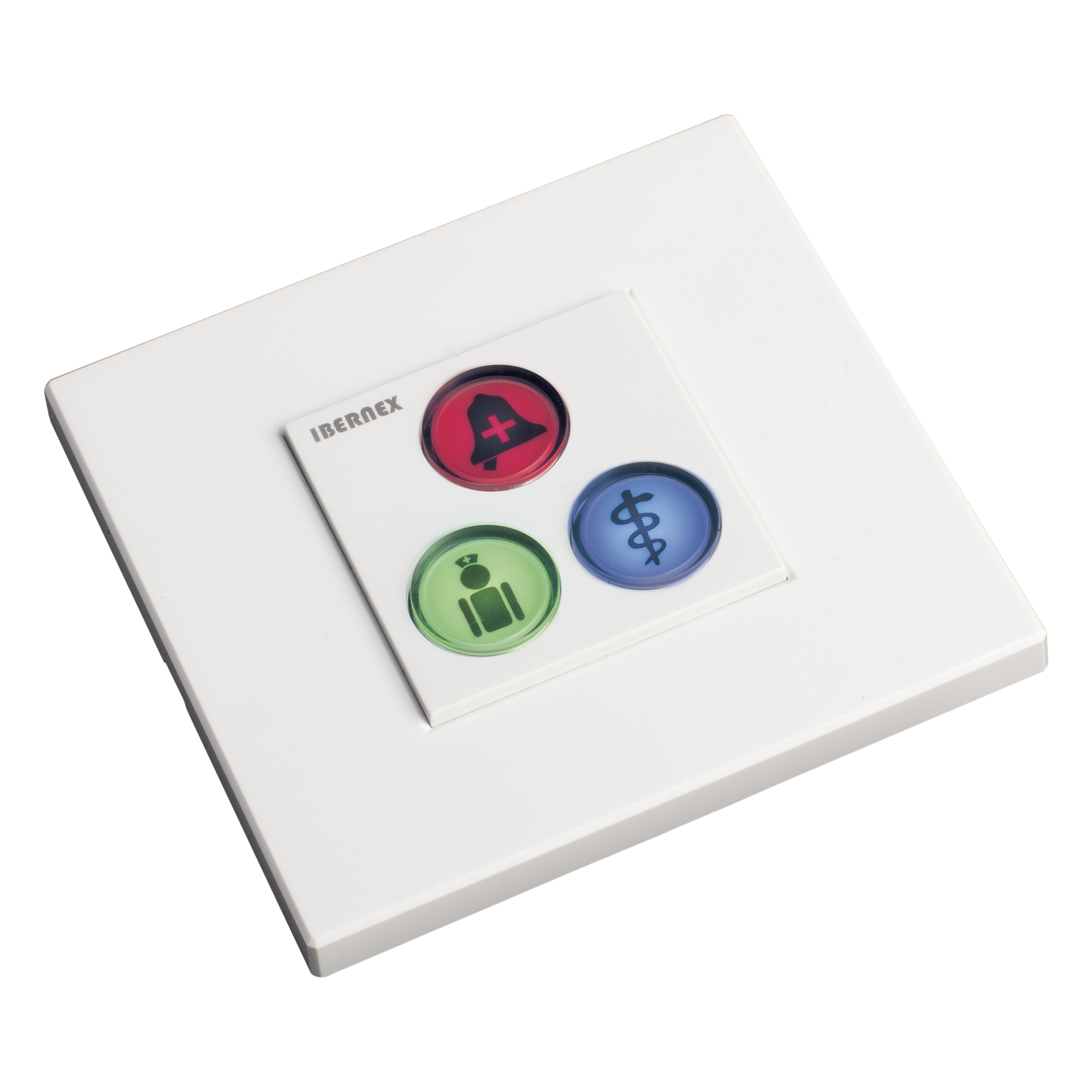 Módulo de Botones para Llamada Paciente-Enfermera / 3 Teclas Iluminadas / Lector RFID 125 KHz / BUS RS485 / Instalación Empotrada 2x2 pulgadas o Superficie — IBERNEX · SKU NX0392