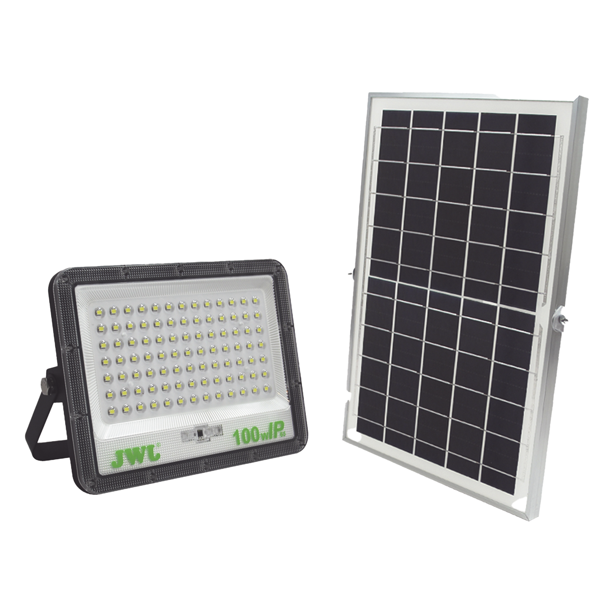Reflector LED Solar / 100 W / 6 500 K / Panel Solar Integrado / IP66 / Ángulo 120° / Batería 3.2 V CD — JWJ · SKU JLRE-SOL-01-100N