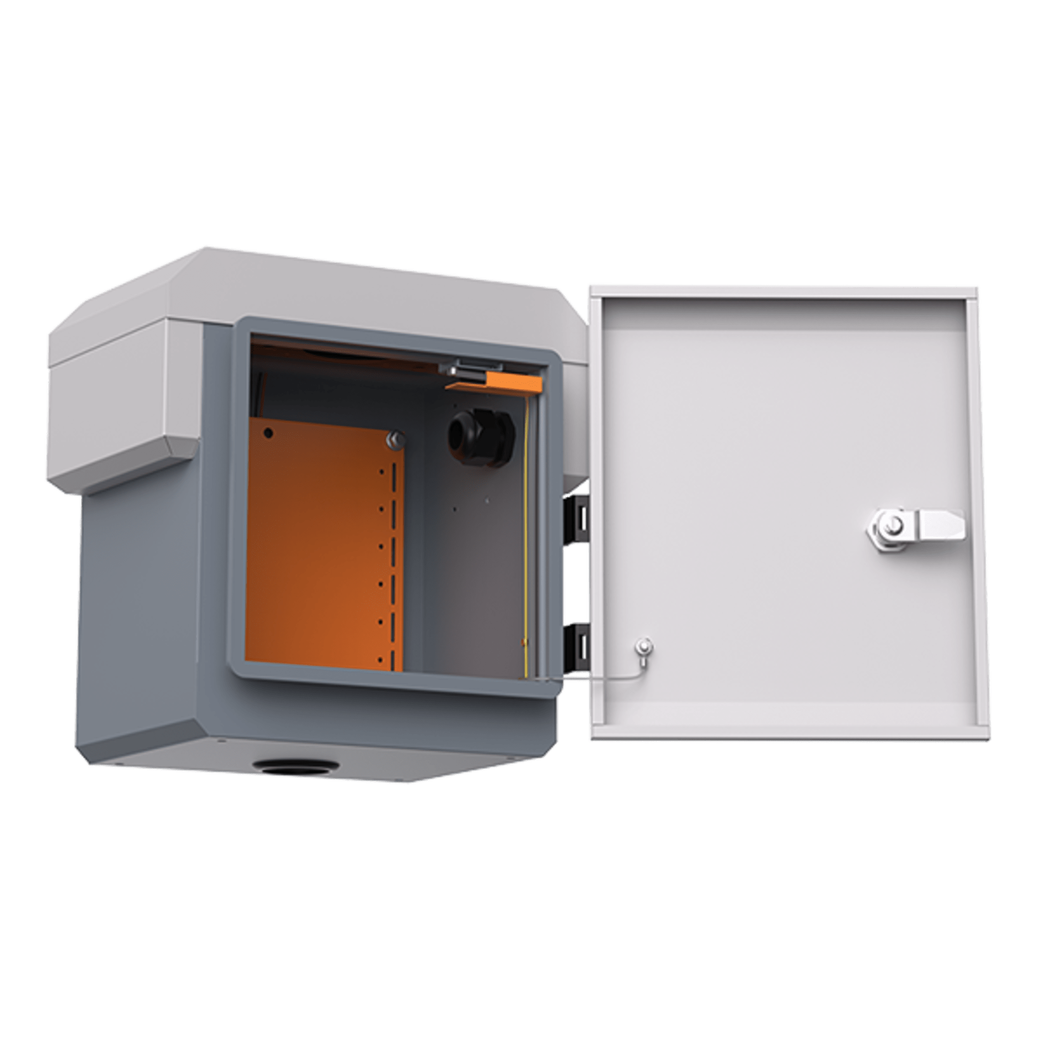 Gabinete de Protección IP55 / Acero SPCC / 250 x 250 x 180 mm / Rieles DIN / 4 Placas Laterales / Montaje Exterior