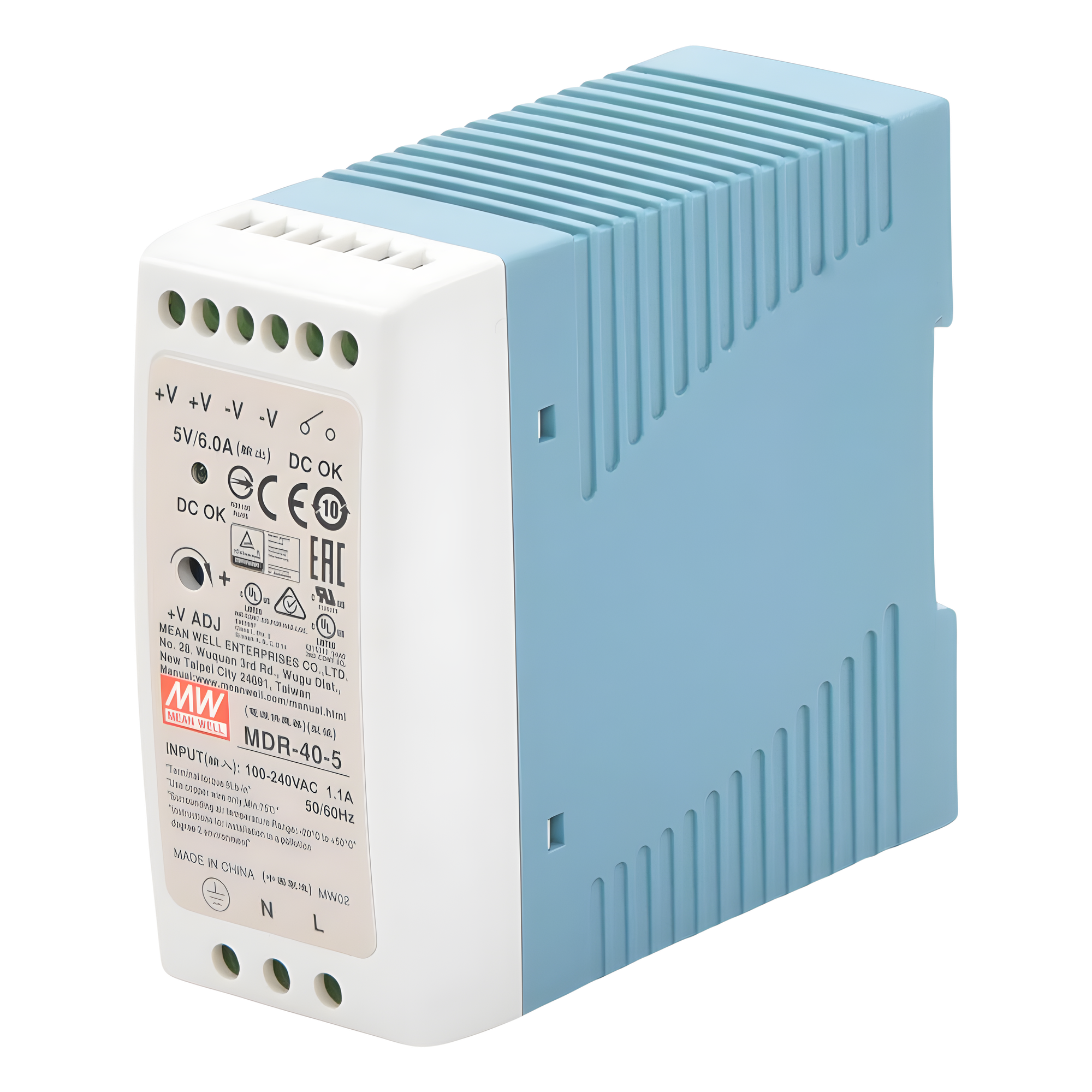 Fuente de Poder Industrial / Riel DIN / 5VCC 40W / Entrada Universal 85-264VAC / 1.31 x 3.54 x 3.94 in