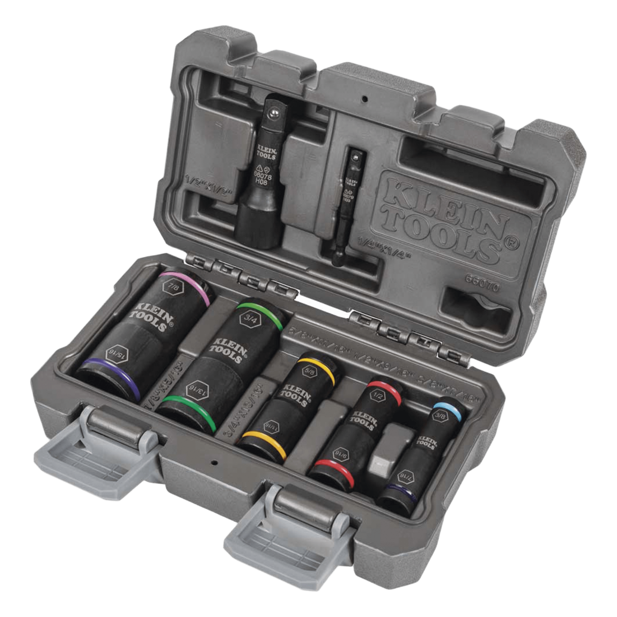 Juego de Dados de Impacto / 7 Piezas / 10 Tamaños Combinados / 3/8 a 15/16'' / Adaptadores 1/4'' y 1/2'' — KLEIN TOOLS · SKU 66070