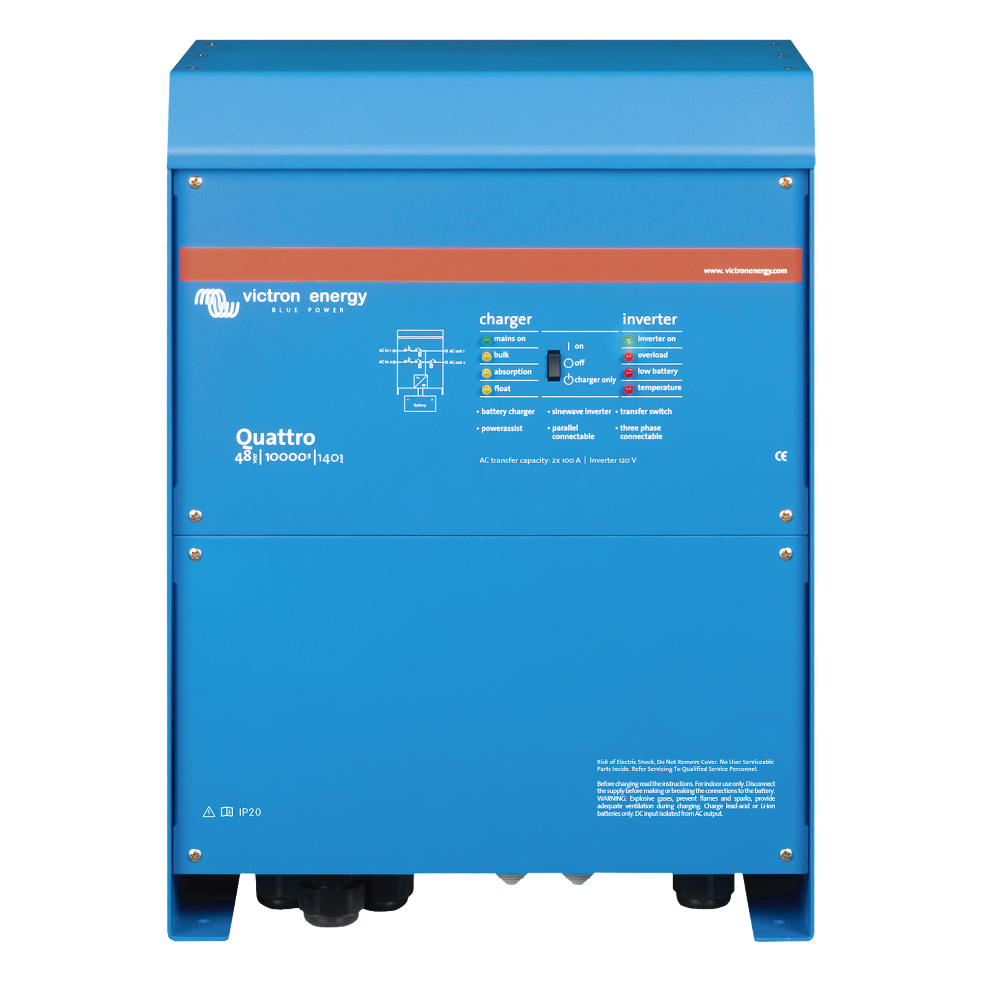 Quattro 48/10000/140-100/100 / Inversor Cargador de Onda Pura / Entrada 48 Vcc / Salida 8000 W 120 Vca  60 Hz