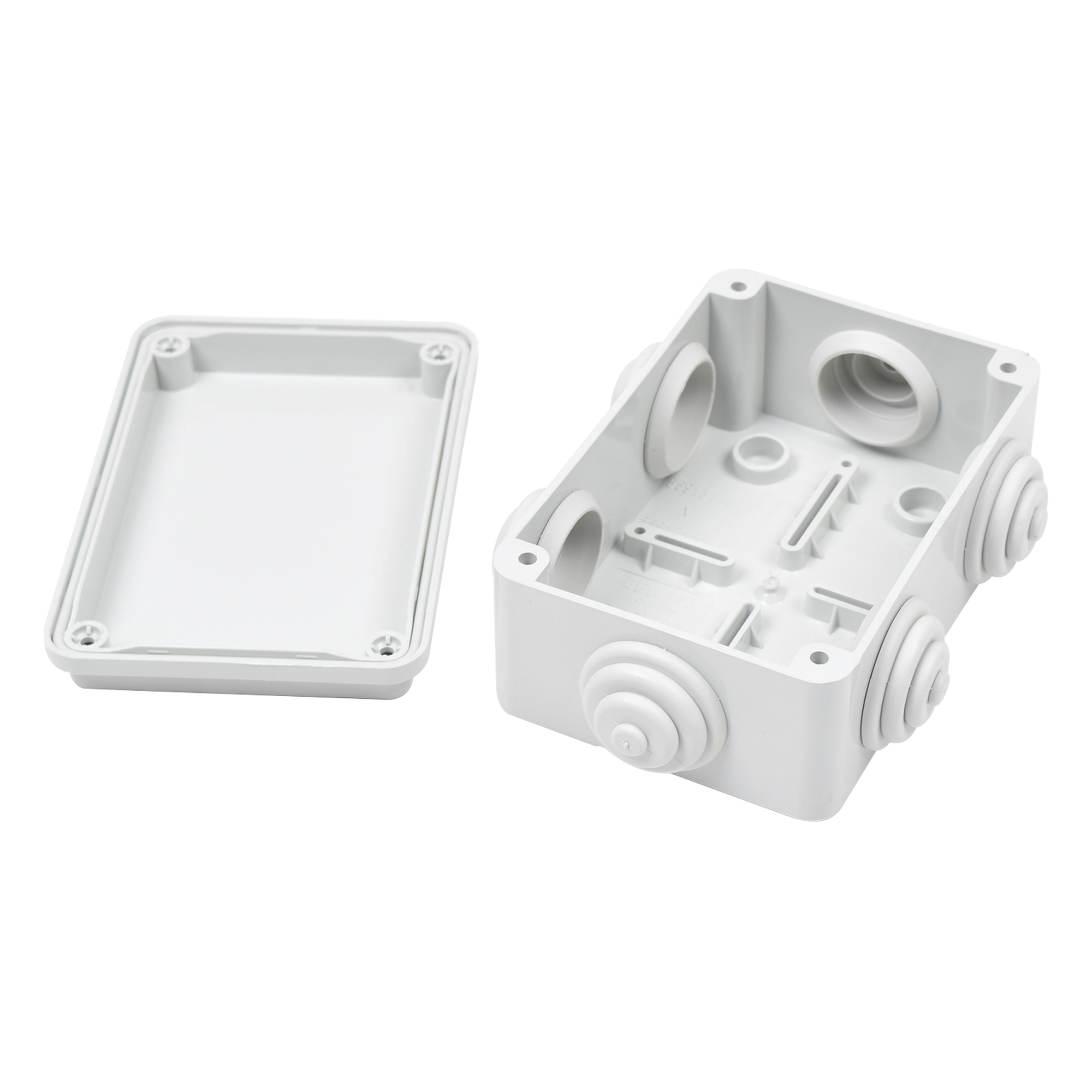 Caja Estanca de PVC Para Derivación y Conexión, 6 Entradas, Tapa Atornillada, 120x80x50 mm (Área interna), Uso Exterior IP55, Material que no Propaga el Fuego y Libre de Hálogenos