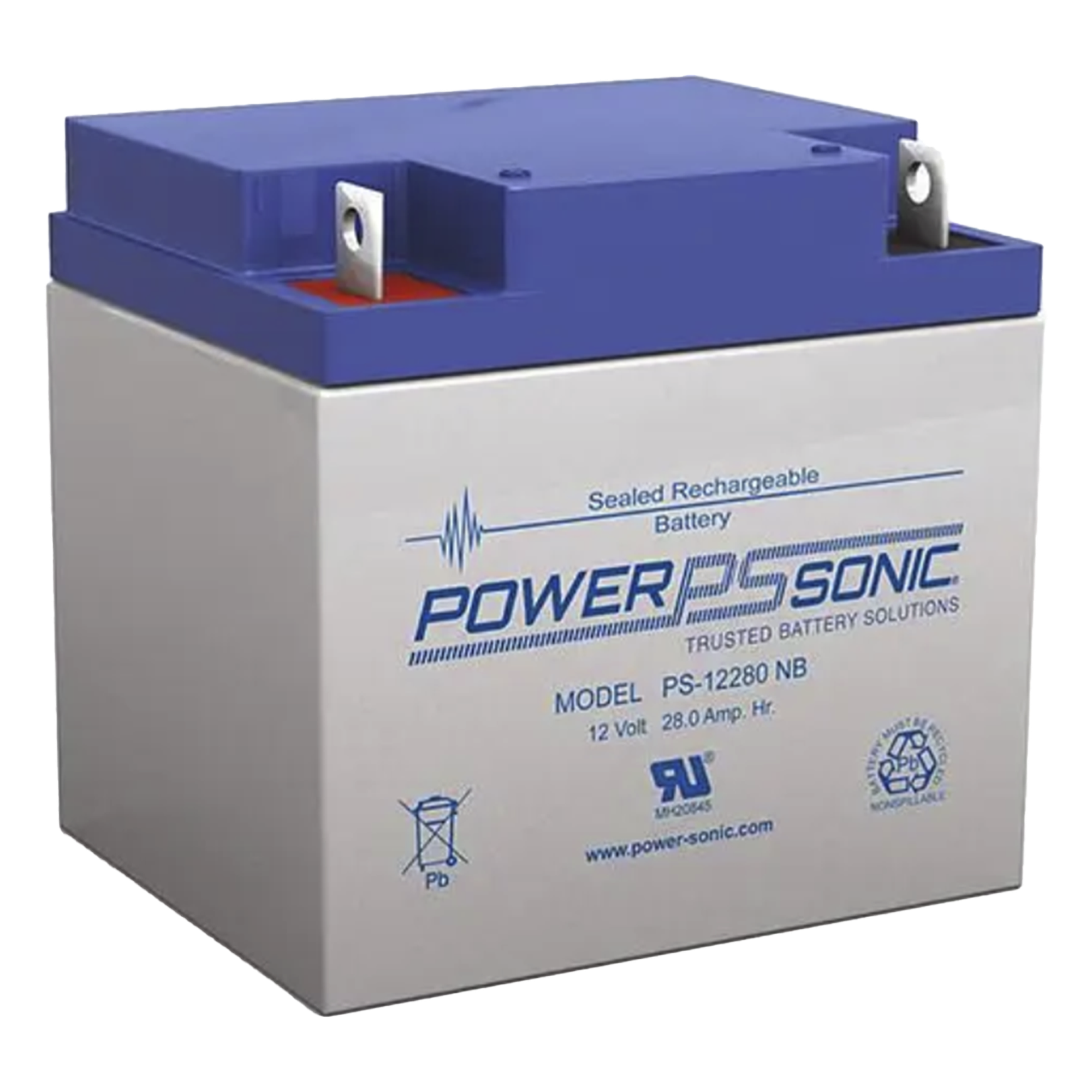 Batería de Respaldo AGM/VRLA / 12V / 28Ah / Vida Útil 5 Años / Terminales NB2 / Certificada UL — POWER SONIC · SKU PS-12280-NB2