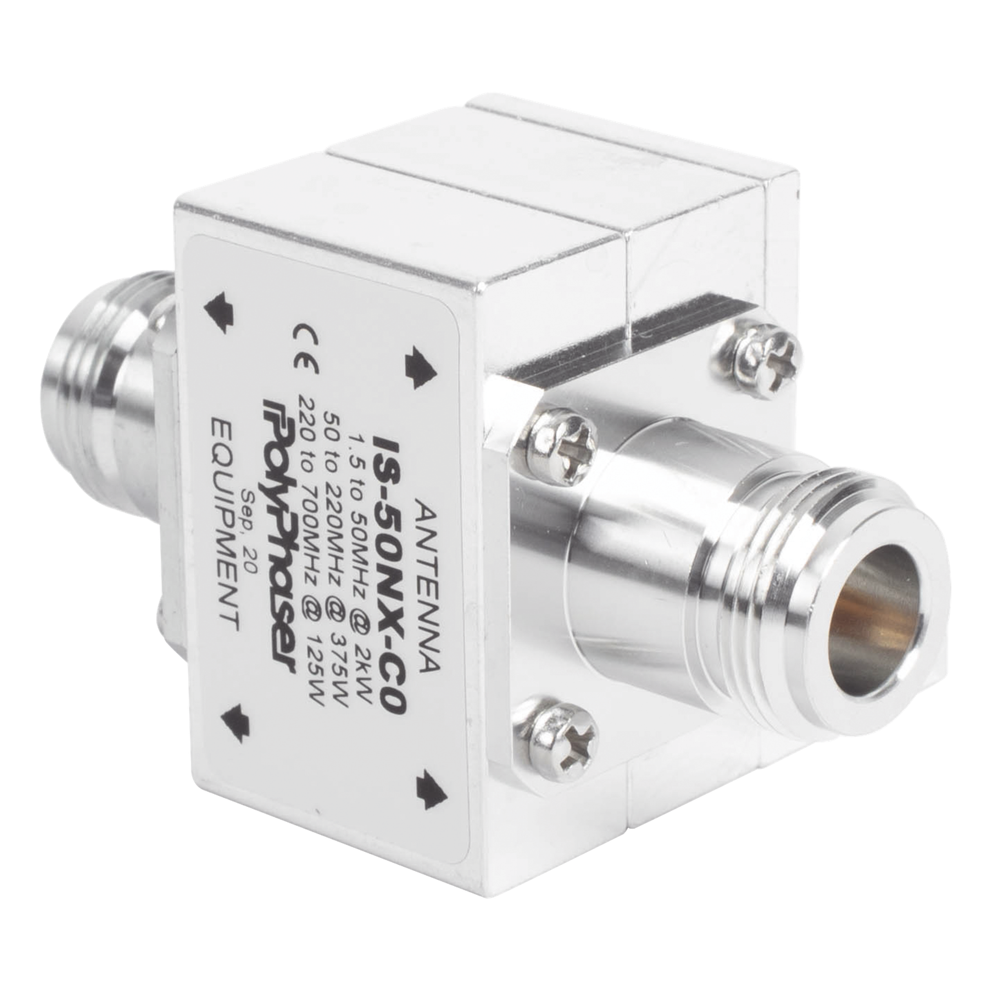 Protector Coaxial RF / 1.5-700 MHz / 50 Ω / 2 kW / Conectores N Hembra / Ceja Lateral / Flange