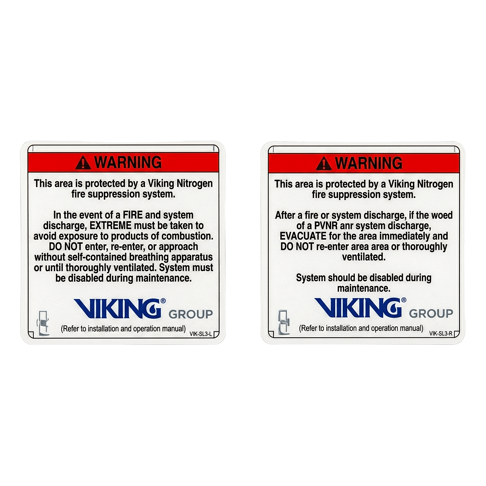 Placa de Advertencia Exterior / Sistema de Extinción Oxeo / Nitrógeno / 254 mm x 254 mm (10 x 10 in) / cULus Listed / FM Approved — VIKING · SKU 24587-S