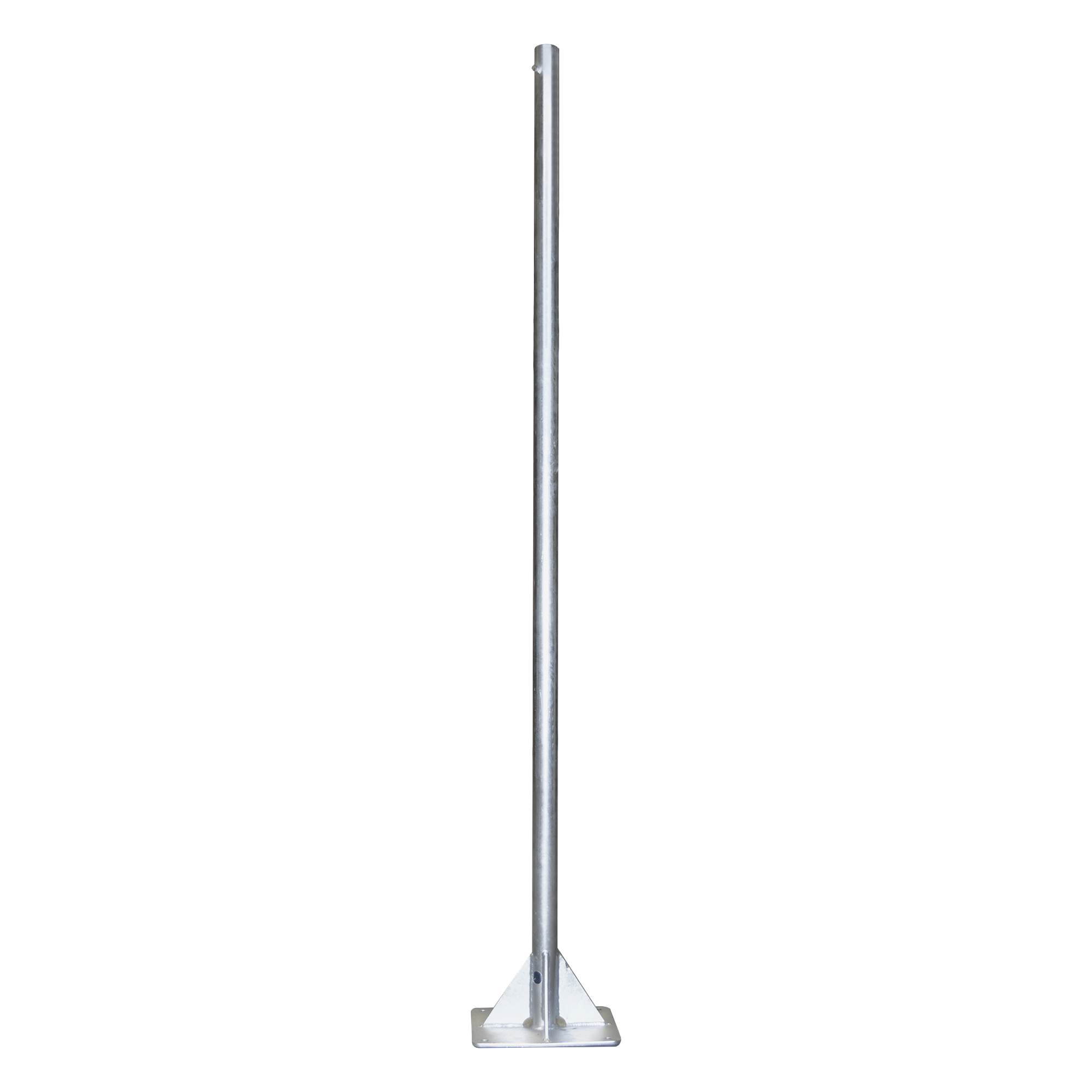 Mástil de Acero / 2 m (6.6 ft) de Altura / Tubo 2" Calibre 18 / Base 30 x 30 cm / Galvanizado por Inmersión en Caliente / Opresor Integrado — SYSCOM TOWERS · SKU SM-AUTO-2