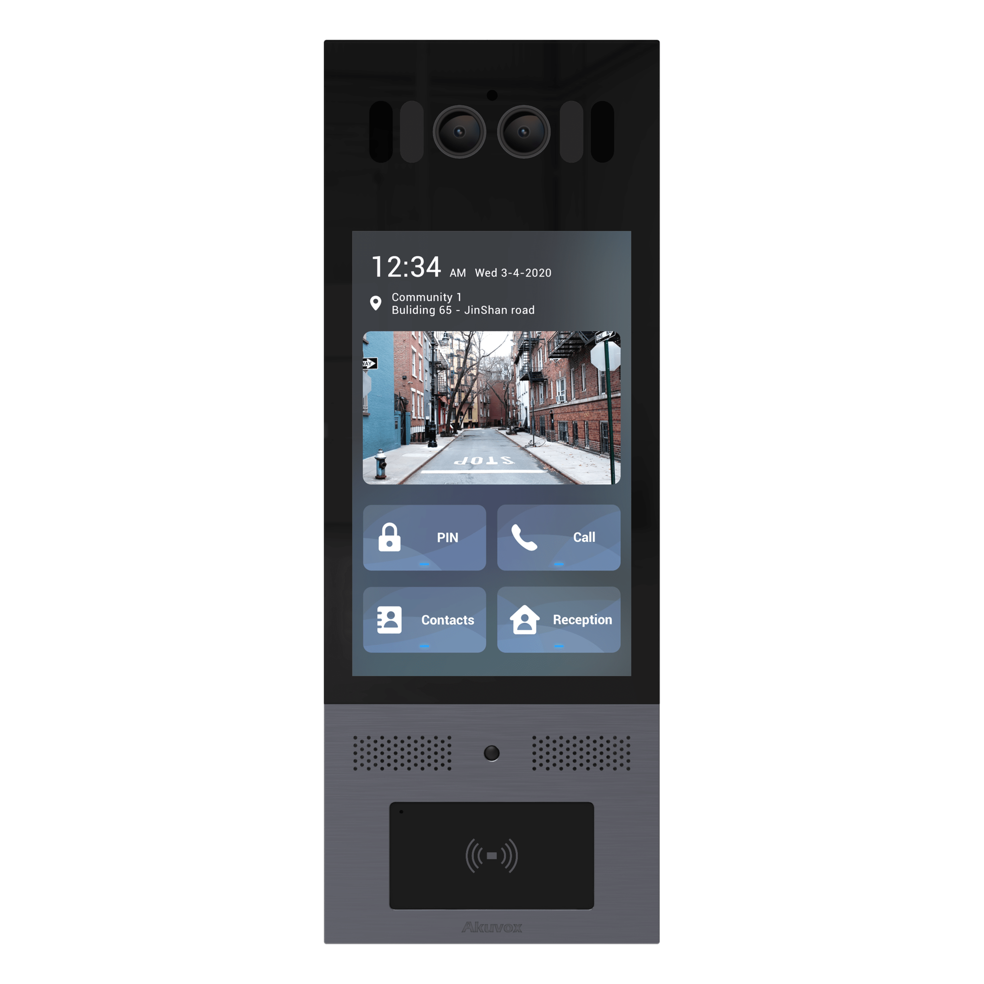 Frente de Calle IP / IK10 / IP66 / LCD 8 Pulgadas / Reconocimiento Facial / QR y PIN / 3 Puertas / Bluetooth / NFC / SIP / ONVIF — AKUVOX · SKU X915SKIT
