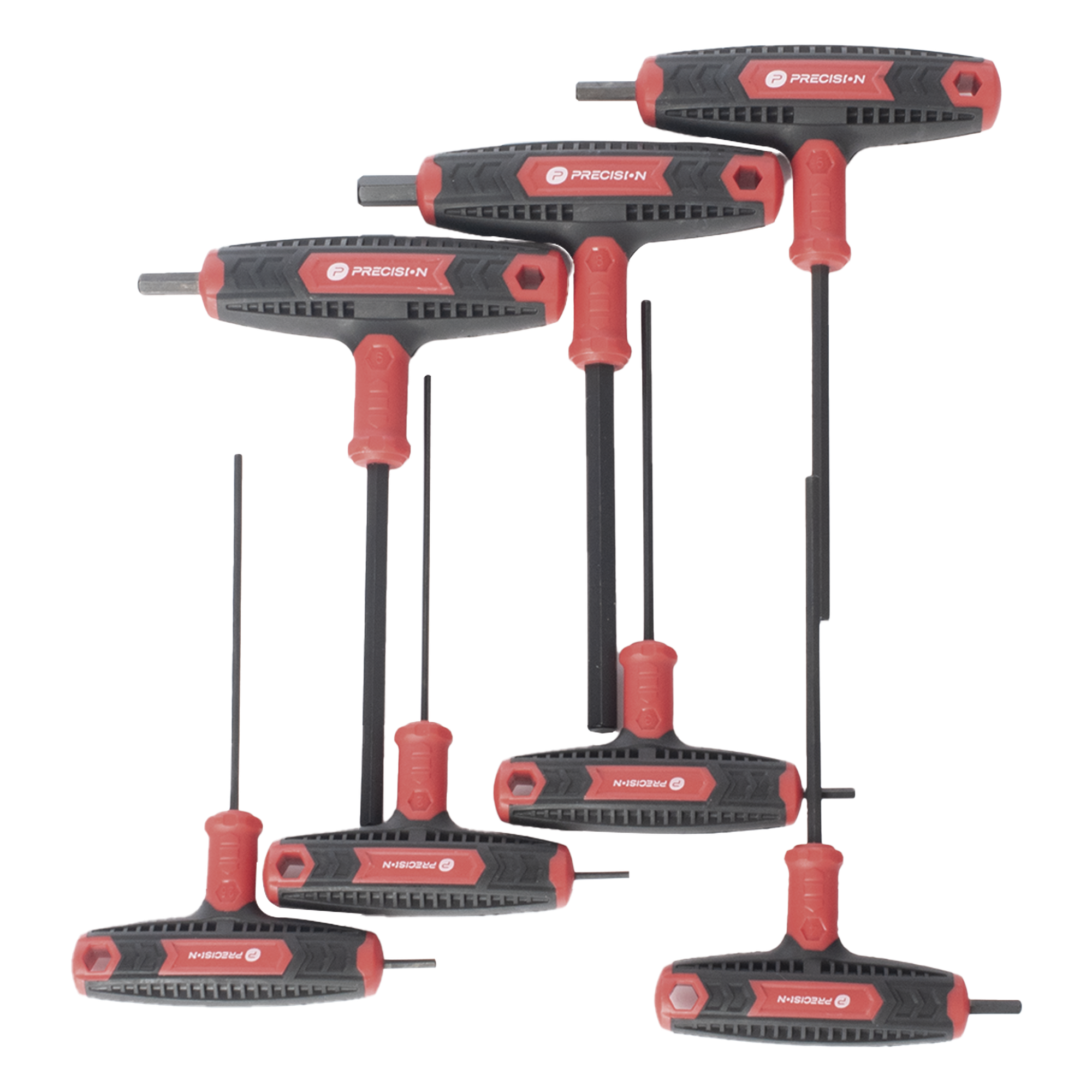 Juego de Llaves Hexagonales / 7 Piezas / 2 a 8 mm / Mango T Ergonómico / Punta de Bola 25° / Acero S2 — PRECISION · SKU PST-H03-007