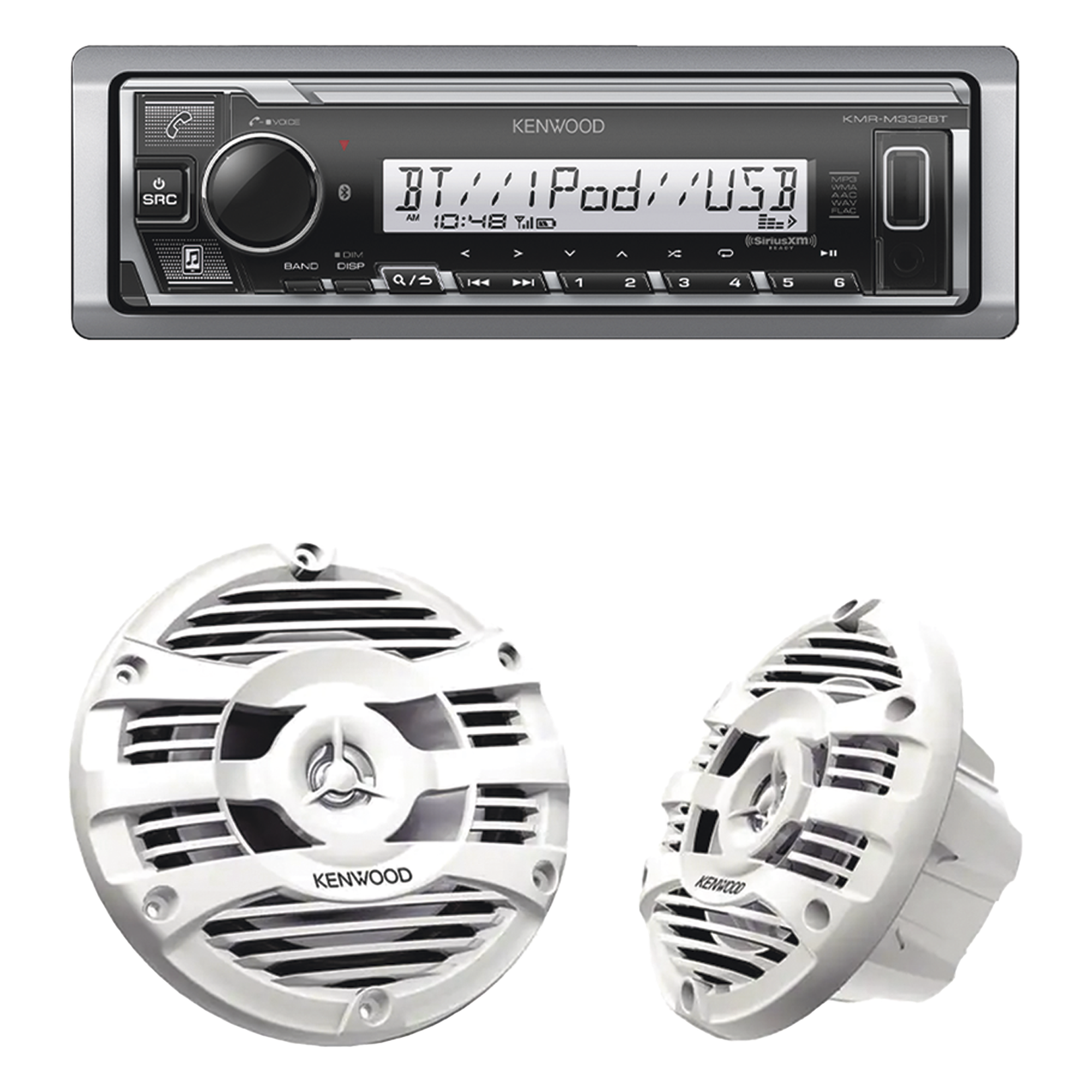 Kit Estéreo Marino Bluetooth / 50 W RMS por Canal / Bocinas 6.5' (16.5 cm) / Tweeter 1' (2.54 cm) / Ecualizador 13 Bandas / USB y Auxiliar Frontal — JVC  KENWOOD · SKU KE/1653MRW