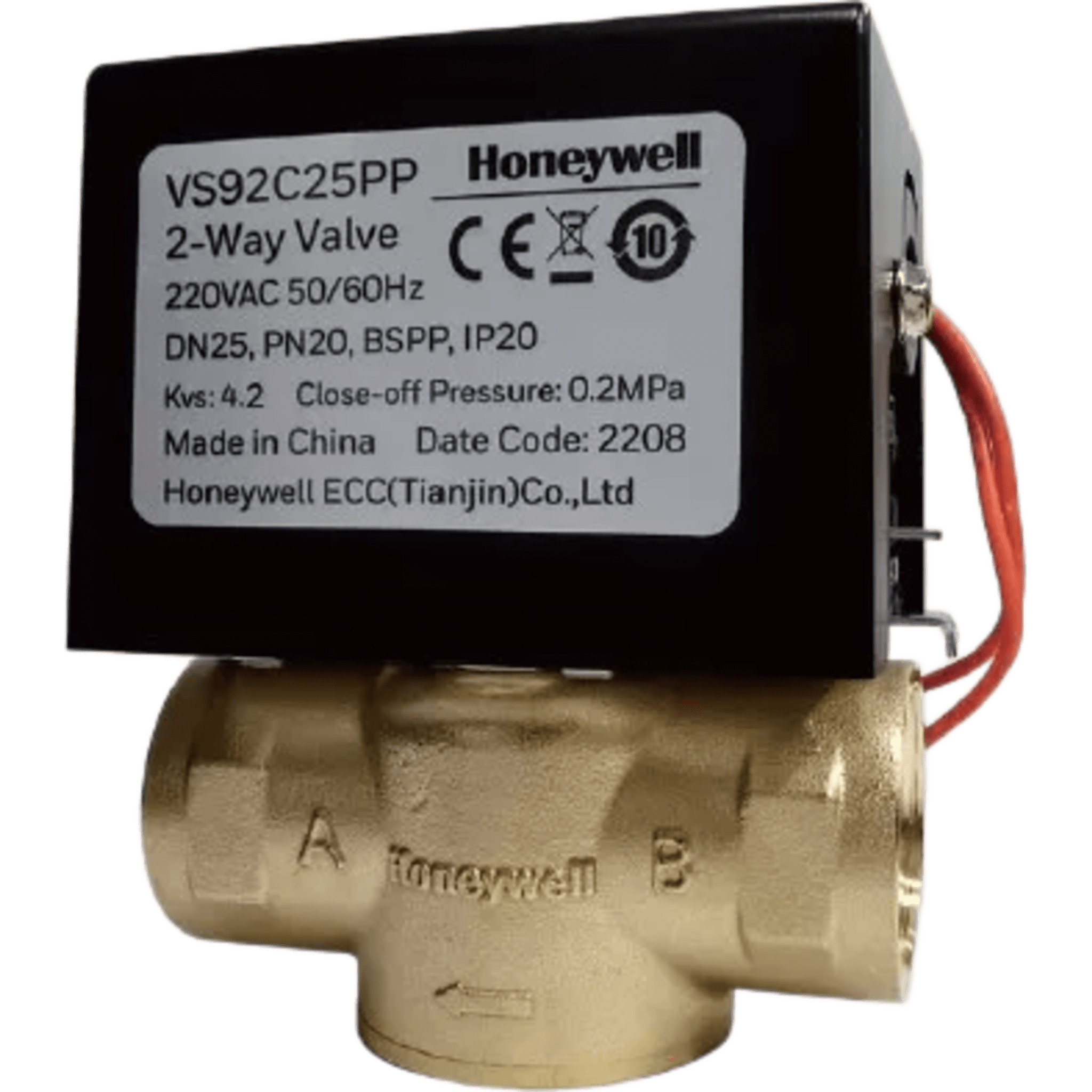 Válvula de Control Eléctrica / 2 Vías / Retorno por Resorte / DN25 / BSPT 1" / 220 V CA / Fan Coil — HONEYWELL BMS · SKU VS92C25PT