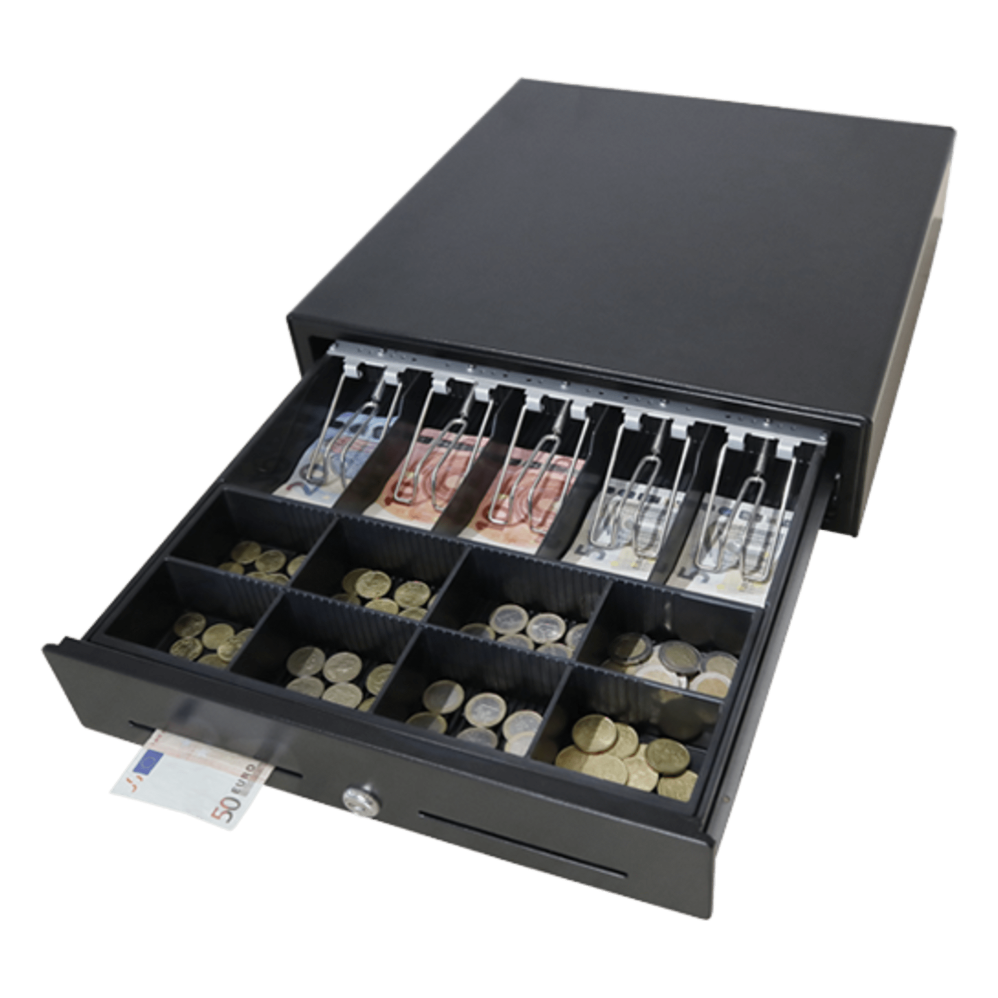 Cajón para Efectivo / Apertura Manual Push Open / Sin Electricidad / Insertos Ajustables 4/5/6/8 Billetes / Acero SPCC / 410 mm — MAKEN · SKU MK410
