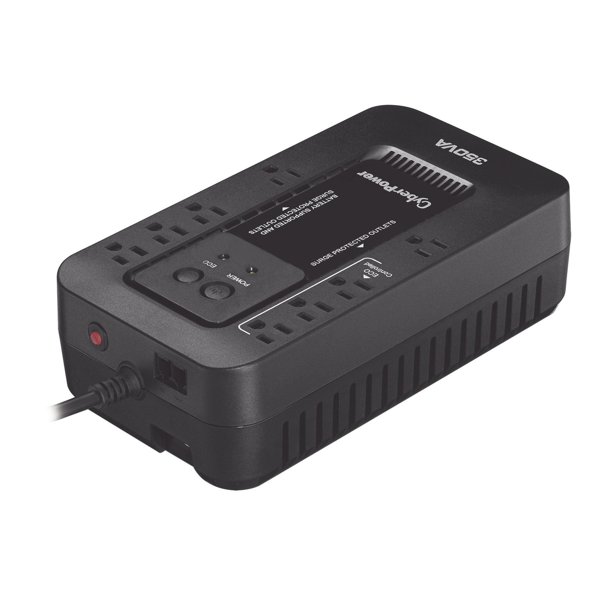UPS de 350 VA/255 W, Topología Standby con Modo Ahorrador ECO, Entrada 120 Vca NEMA 5-15P, Con 8 Tomas NEMA 5-15R 
