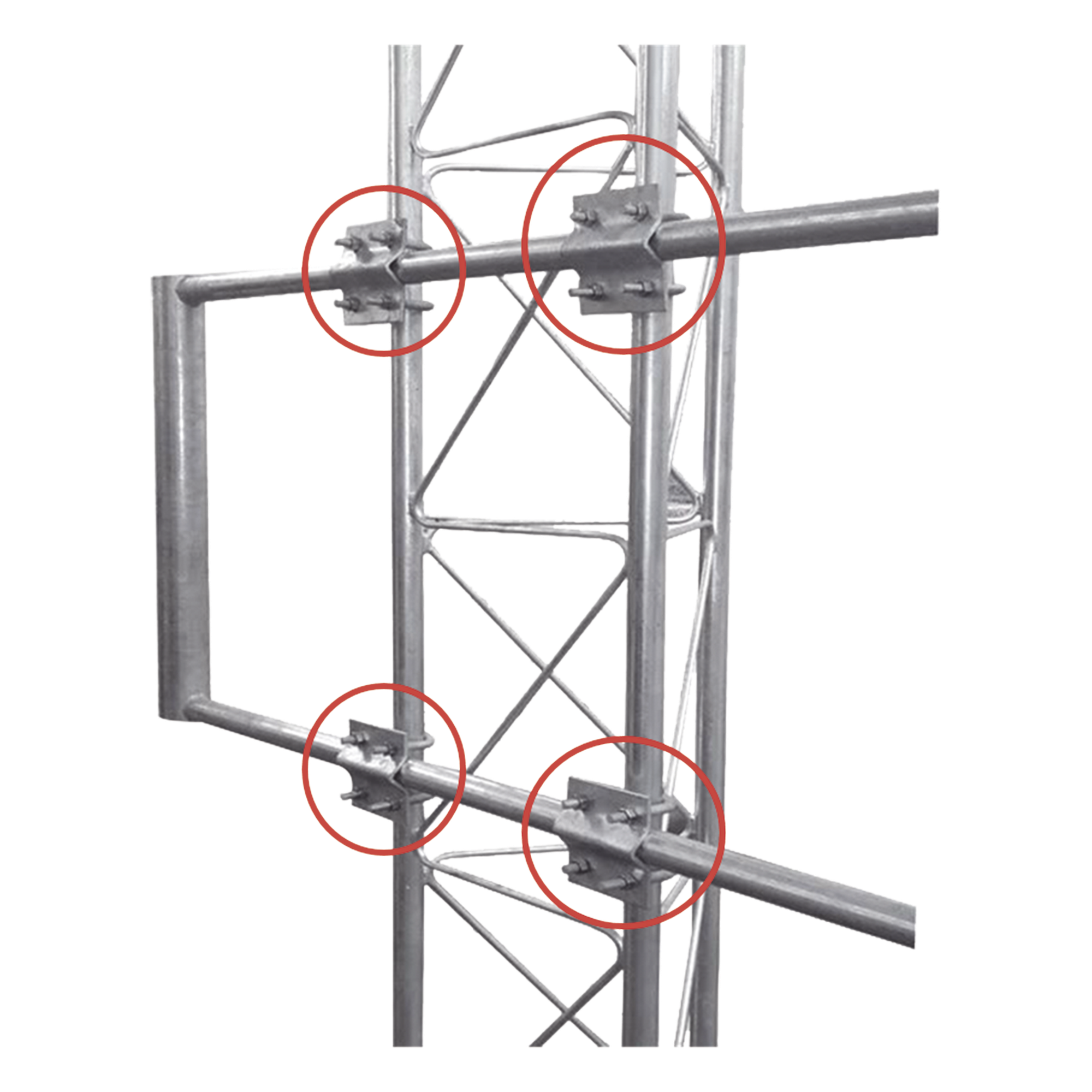 Herraje Individual Tubo-Tubo / Acero ASTM-36 / Galvanizado en Inmersión / 4 Placas / 8 Abrazaderas / 1-1/4' a 2'