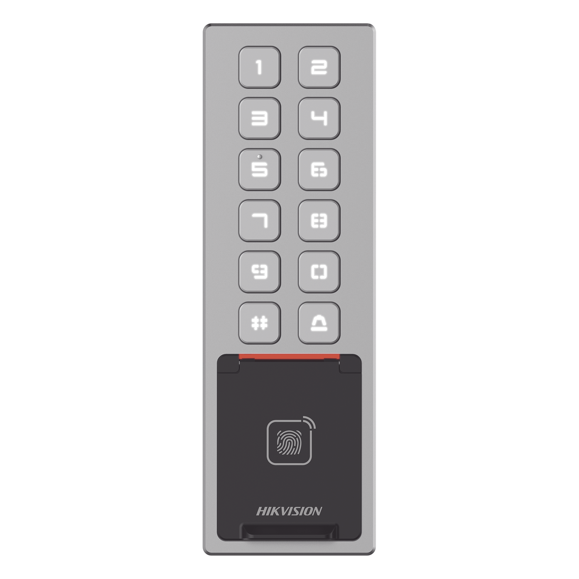 Teclado de Control de Acceso IP / Wi-Fi / Antivandálico IP65 e IK08 / Lector MIFARE 13.56 MHz / 3,000 Huellas / 10,000 Tarjetas / Bluetooth — HIKVISION · SKU DS-K1T805MBFWX